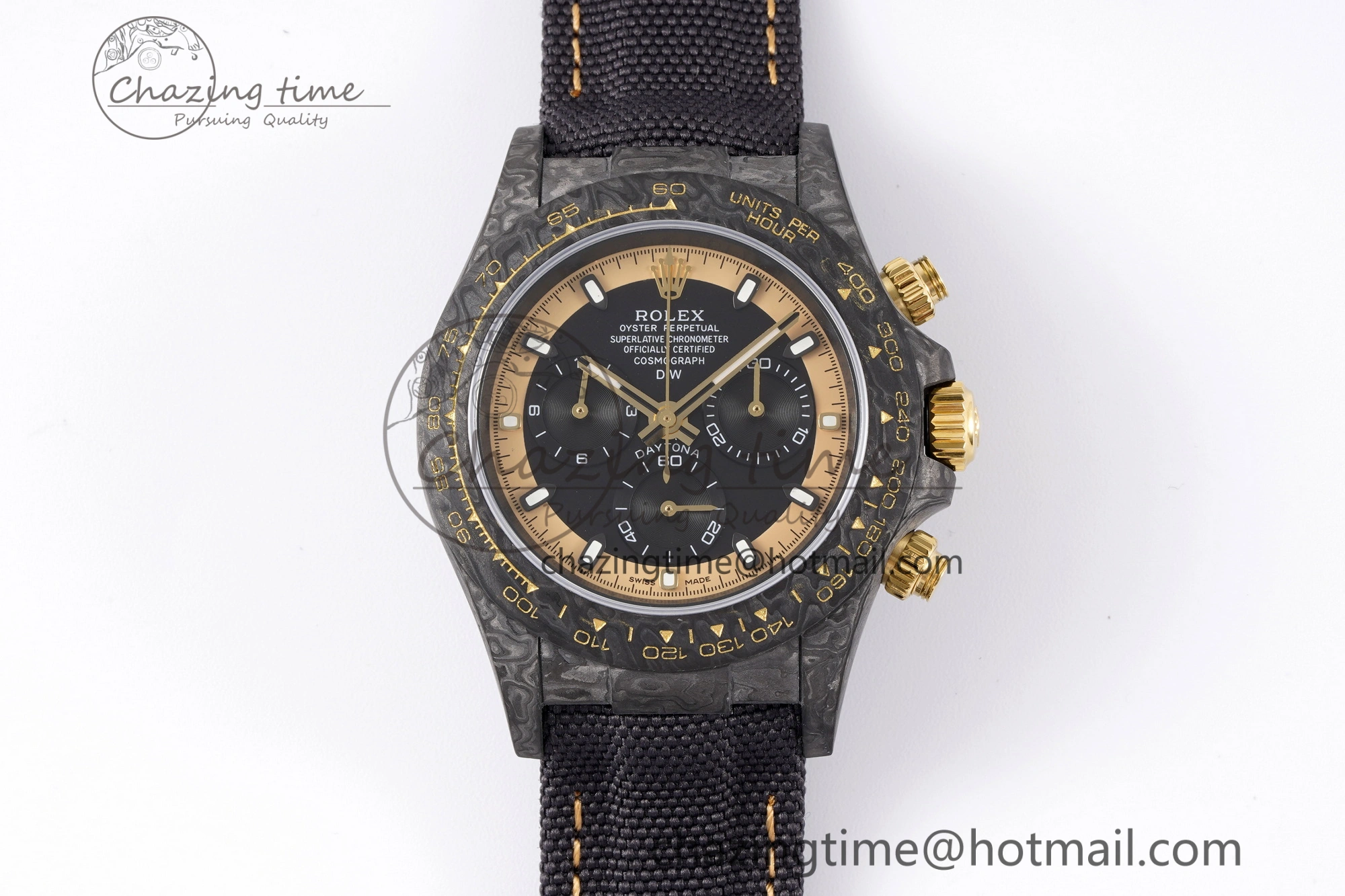 Daytona DIW Carbon Case and Bezel DIWF Edition Black Gold Dial on Black Nylon Strap A7750