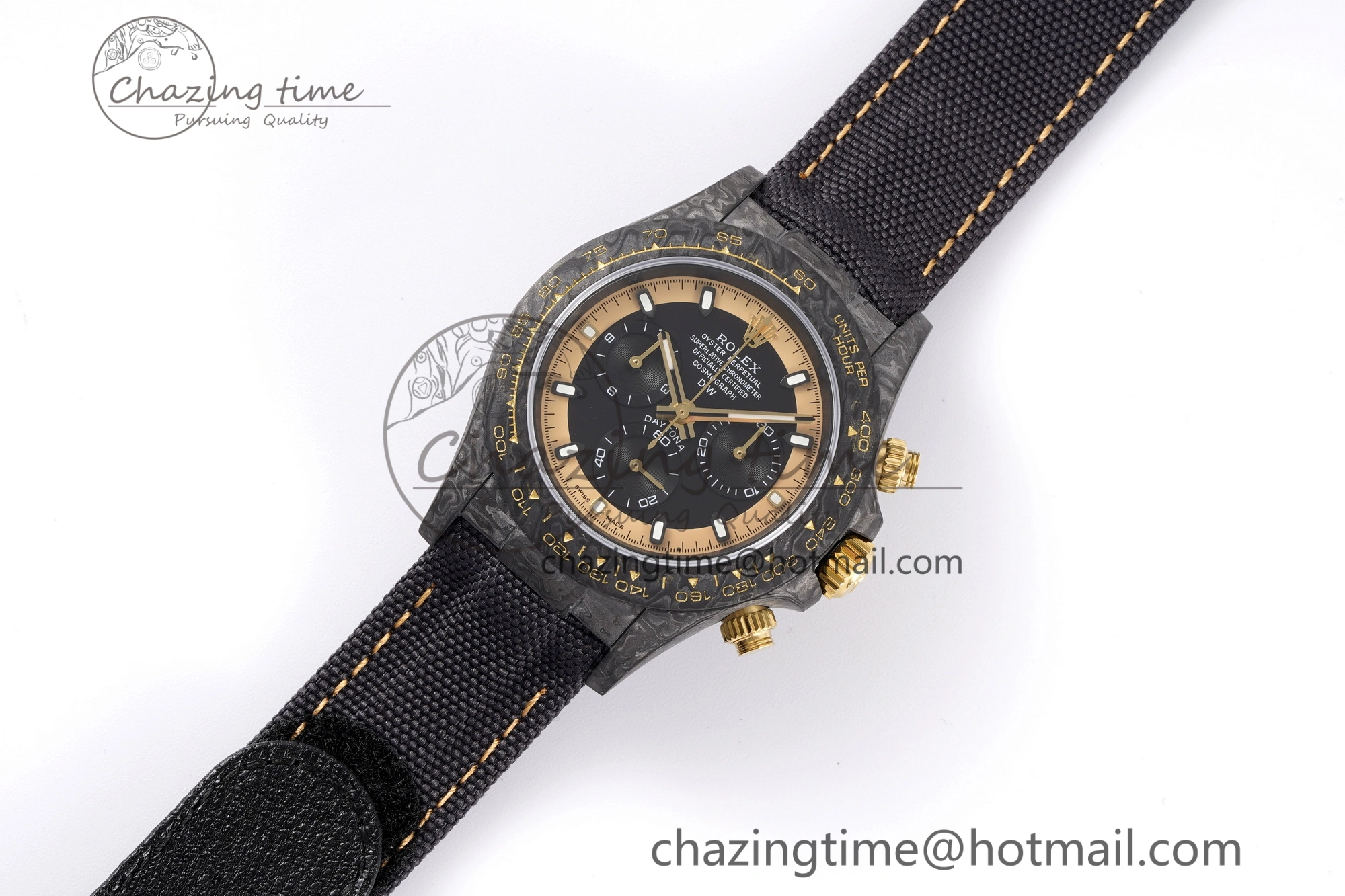 Daytona DIW Carbon Case and Bezel DIWF Edition Black Gold Dial on Black Nylon Strap A7750