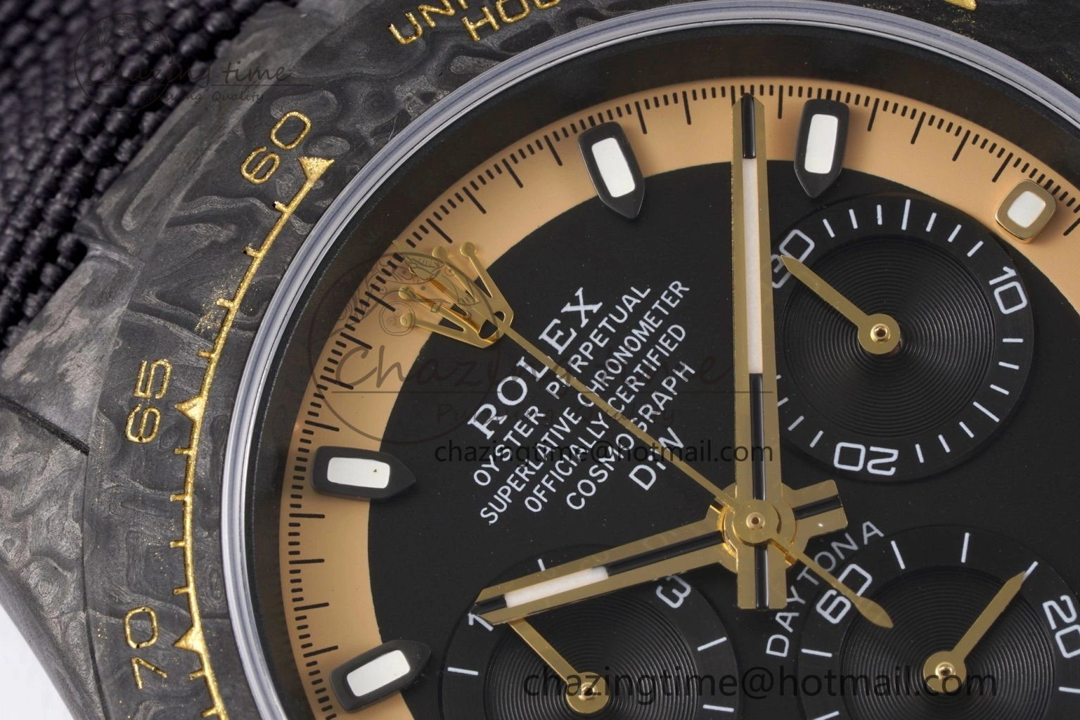 Daytona DIW Carbon Case and Bezel DIWF Edition Black Gold Dial on Black Nylon Strap A7750