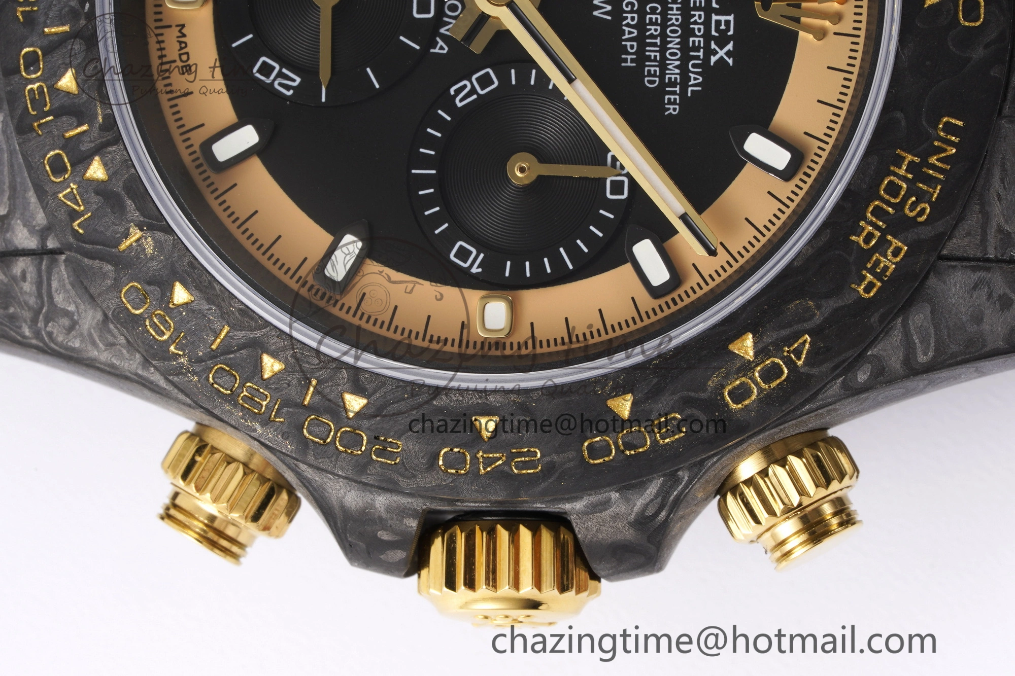 Daytona DIW Carbon Case and Bezel DIWF Edition Black Gold Dial on Black Nylon Strap A7750