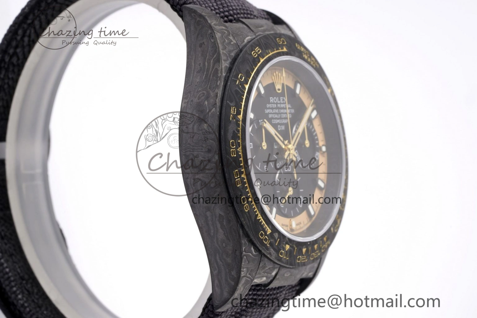 Daytona DIW Carbon Case and Bezel DIWF Edition Black Gold Dial on Black Nylon Strap A7750