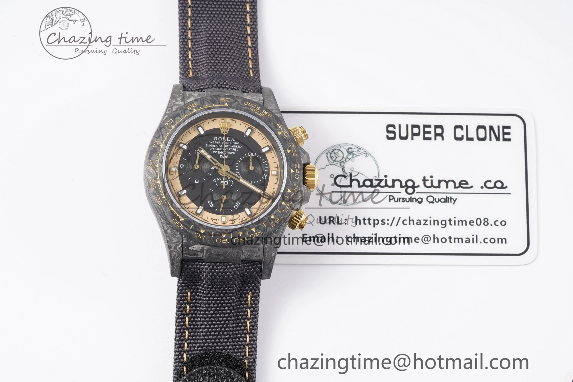 Daytona DIW Carbon Case and Bezel DIWF Edition Black Gold Dial on Black Nylon Strap A7750