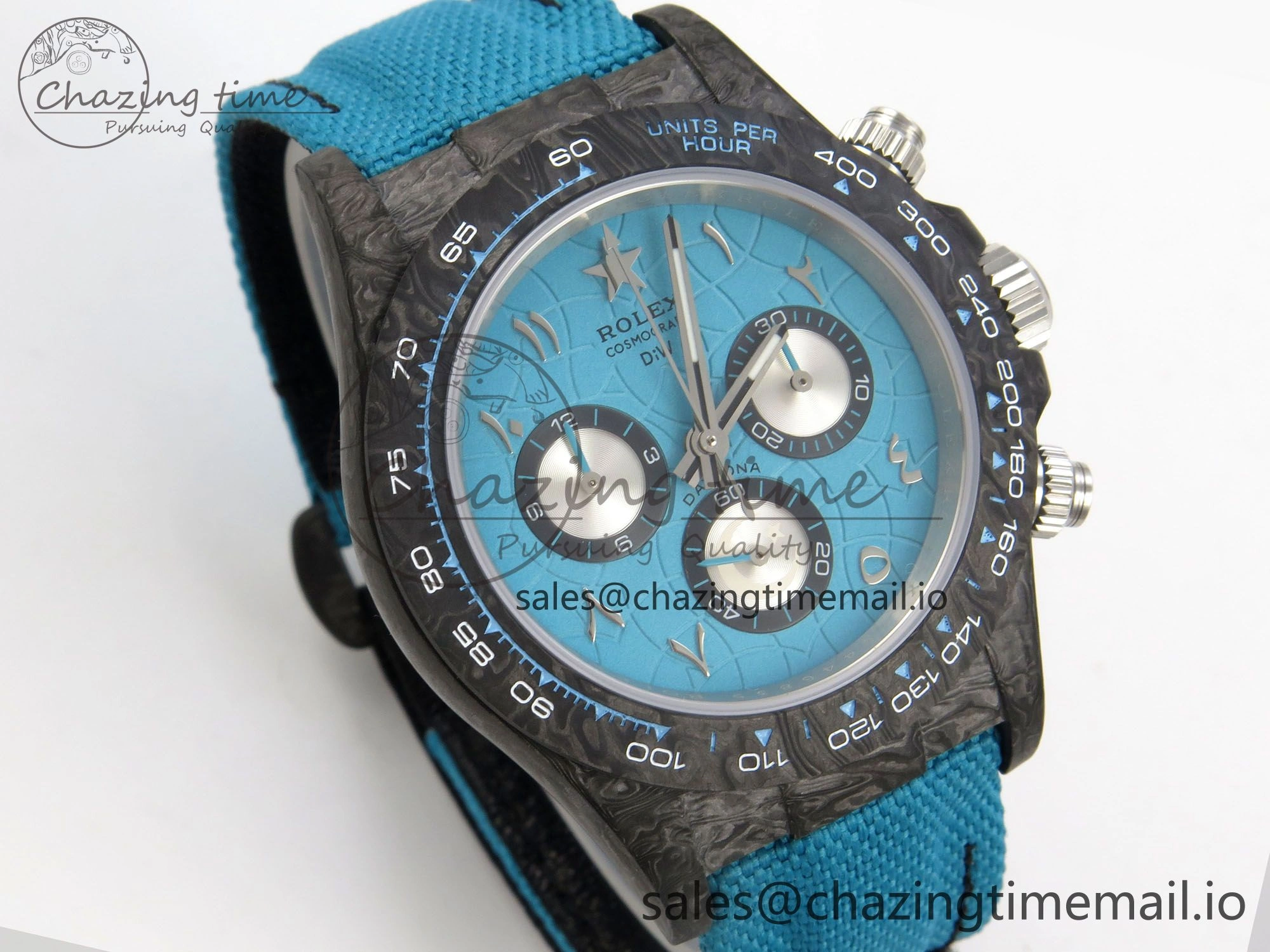 Daytona DIW Carbon Case and Bezel DIWF Edition Blue Dial on Blue Nylon Strap A7750
