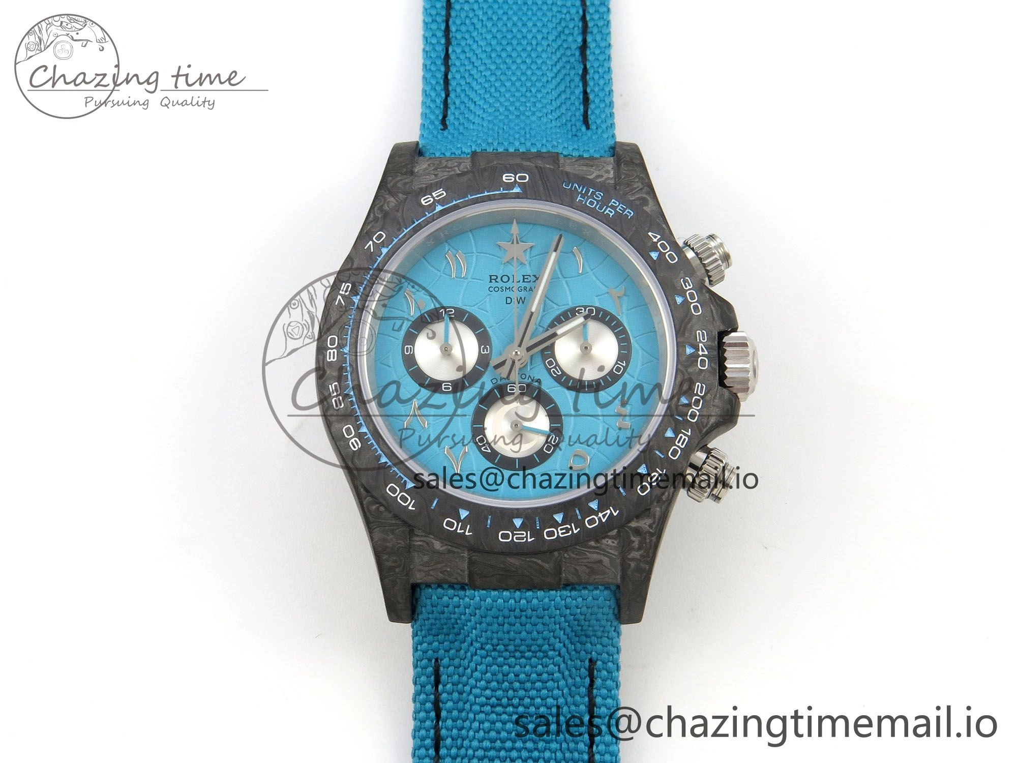 Daytona DIW Carbon Case and Bezel DIWF Edition Blue Dial on Blue Nylon Strap A7750