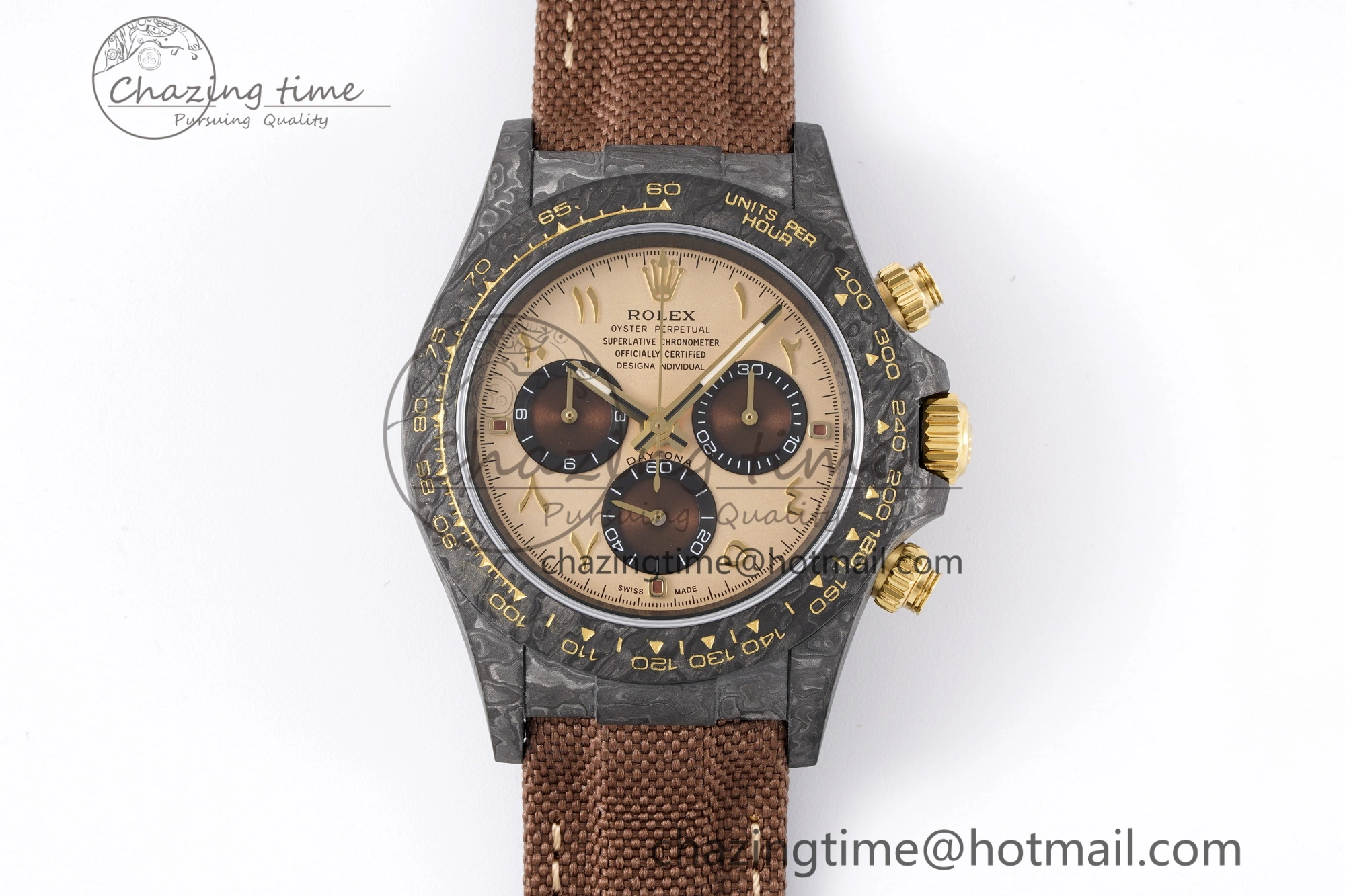 Daytona DIW Carbon Case and Bezel DIWF Edition Brown Arabic Dial on Brown Nylon Strap A7750