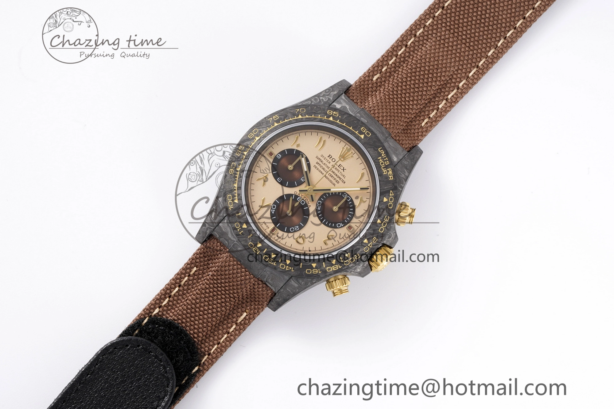 Daytona DIW Carbon Case and Bezel DIWF Edition Brown Arabic Dial on Brown Nylon Strap A7750