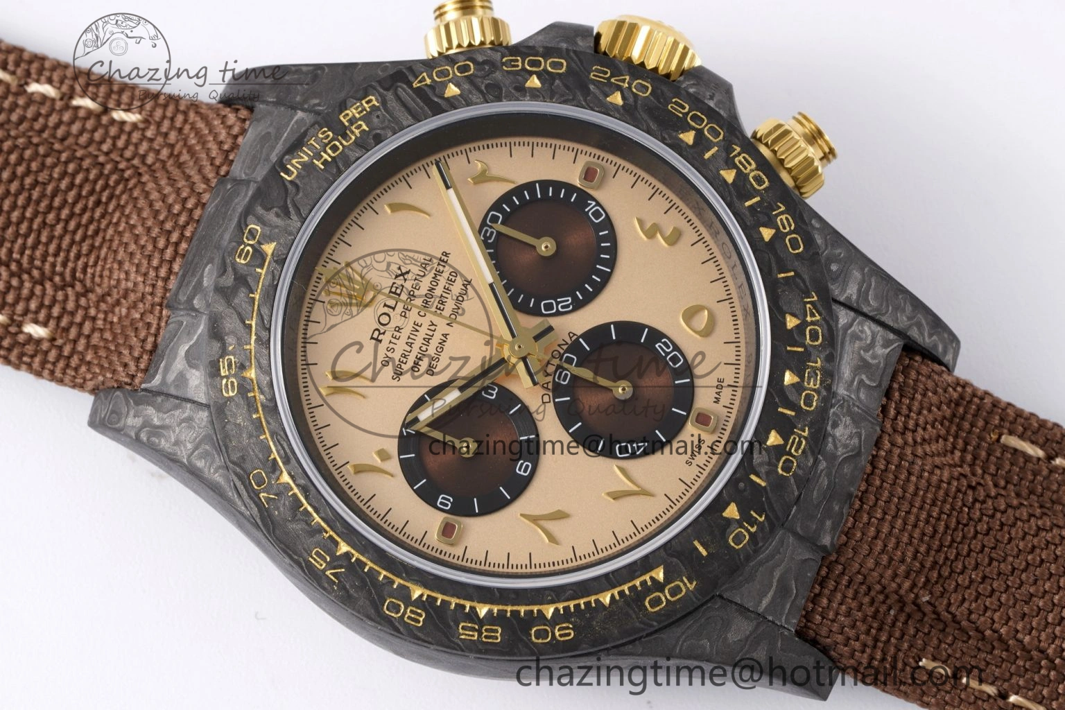 Daytona DIW Carbon Case and Bezel DIWF Edition Brown Arabic Dial on Brown Nylon Strap A7750
