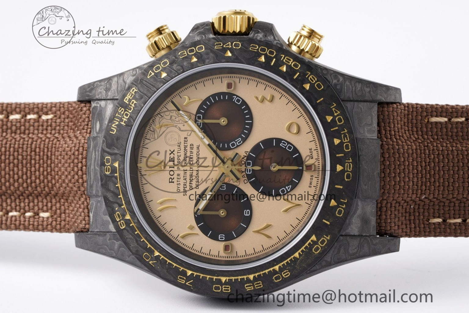 Daytona DIW Carbon Case and Bezel DIWF Edition Brown Arabic Dial on Brown Nylon Strap A7750
