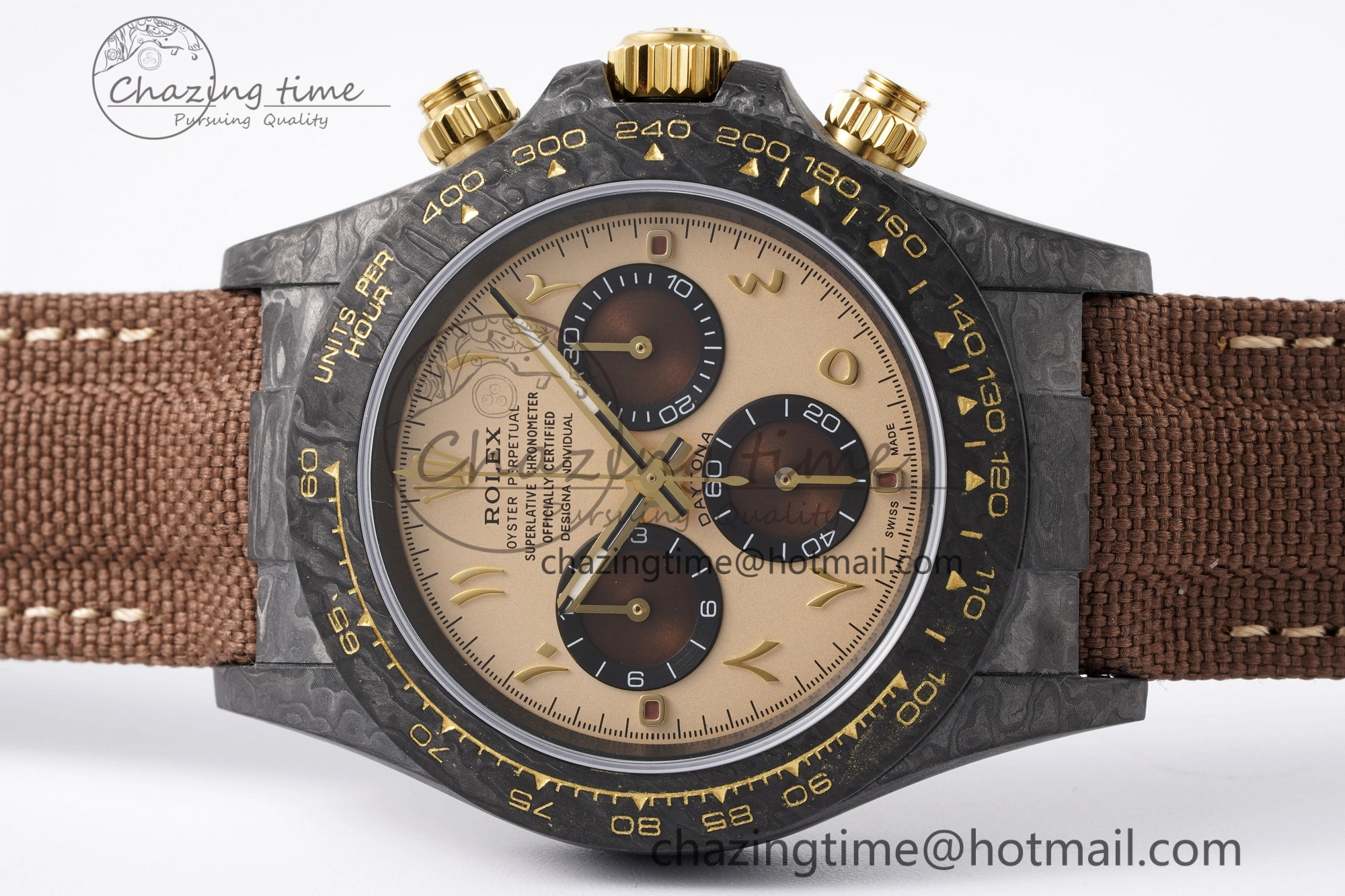 Daytona DIW Carbon Case and Bezel DIWF Edition Brown Arabic Dial on Brown Nylon Strap A7750