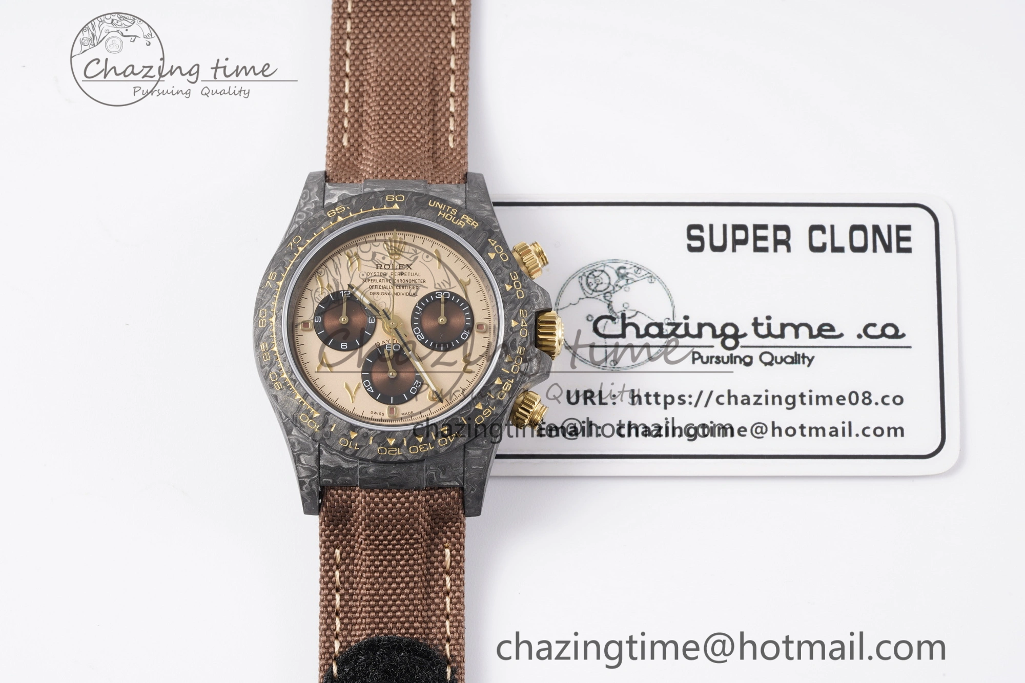 Daytona DIW Carbon Case and Bezel DIWF Edition Brown Arabic Dial on Brown Nylon Strap A7750