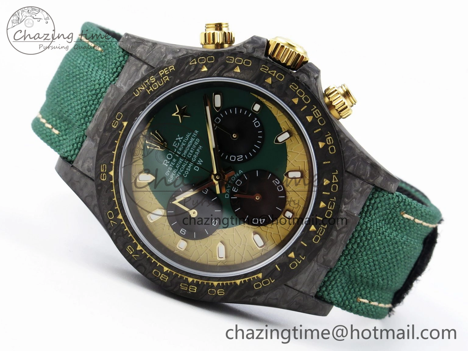 Daytona DIW Carbon Case and Bezel DIWF Edition Green YG Dial on Green Nylon Strap A7750