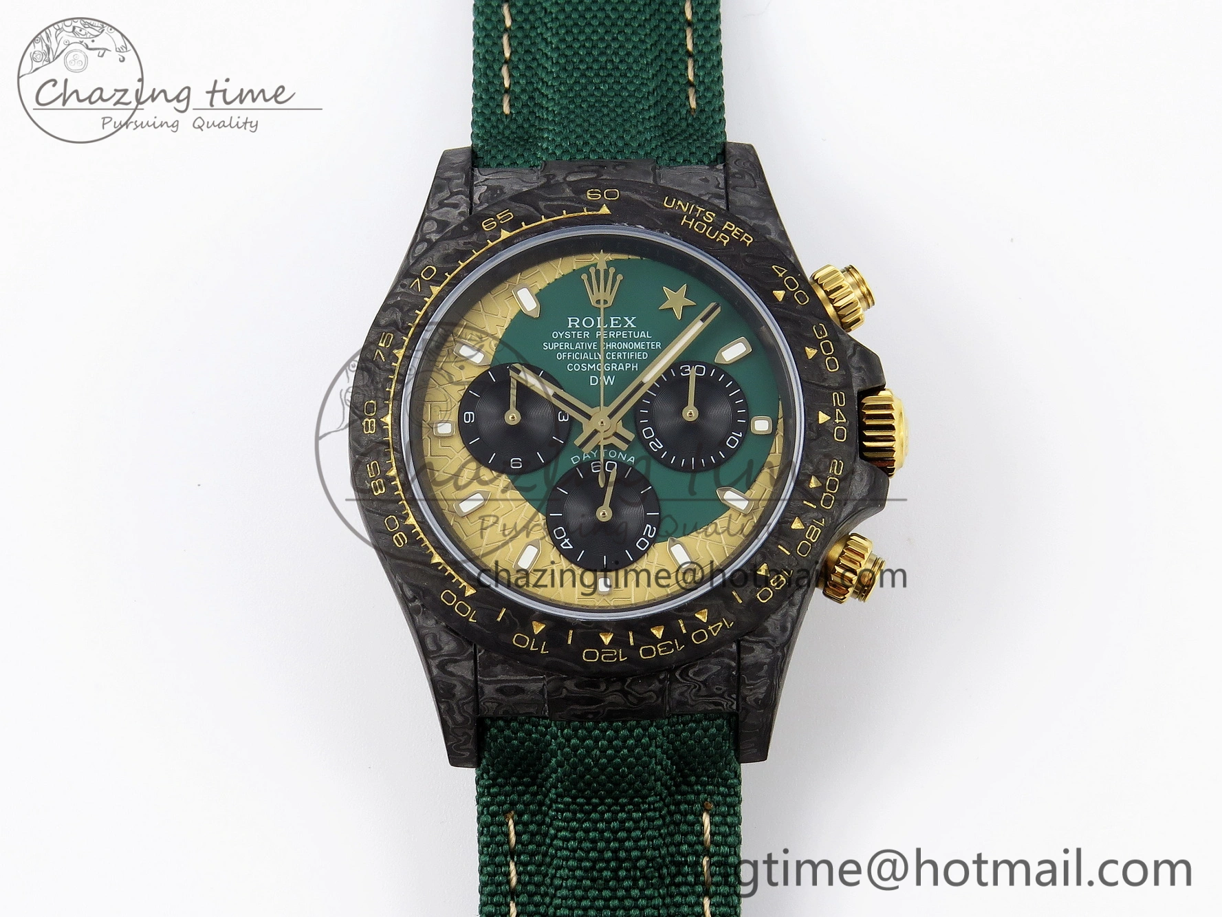 Daytona DIW Carbon Case and Bezel DIWF Edition Green YG Dial on Green Nylon Strap A7750