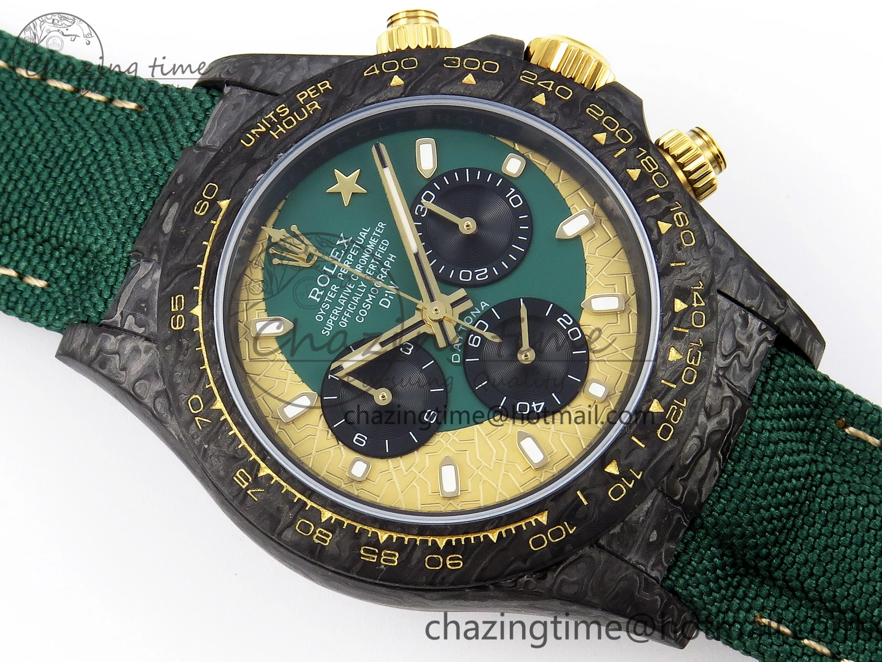 Daytona DIW Carbon Case and Bezel DIWF Edition Green YG Dial on Green Nylon Strap A7750