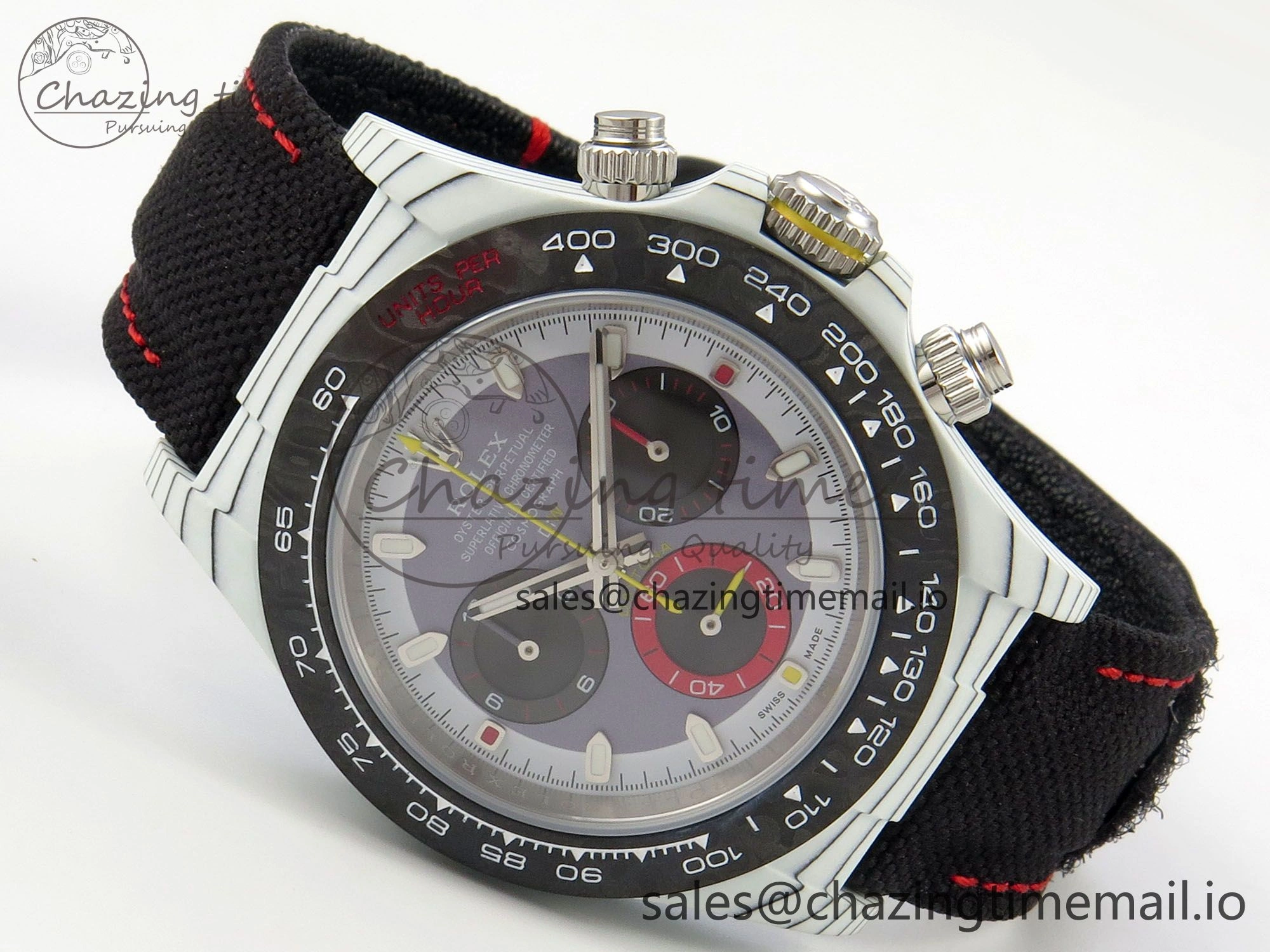 Daytona DIW Carbon Case and Bezel DIWF Edition Grey White Dial on Black Nylon Strap A7750