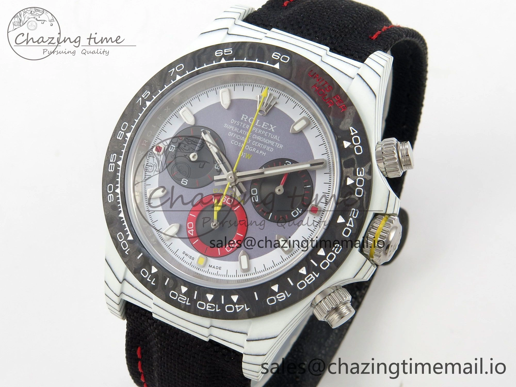 Daytona DIW Carbon Case and Bezel DIWF Edition Grey White Dial on Black Nylon Strap A7750