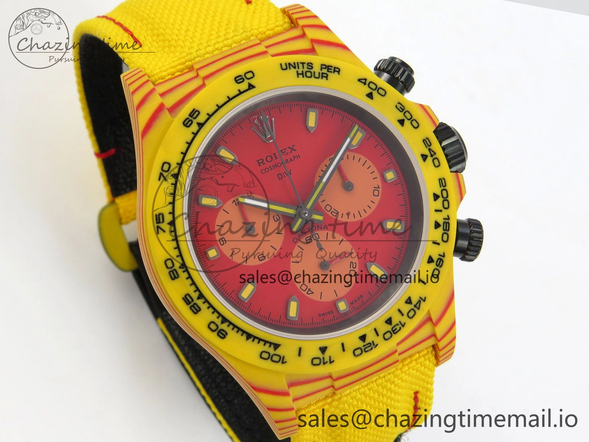 Daytona DIW Carbon Case and Bezel DIWF Edition Red Dial on Yellow Nylon Strap A7750