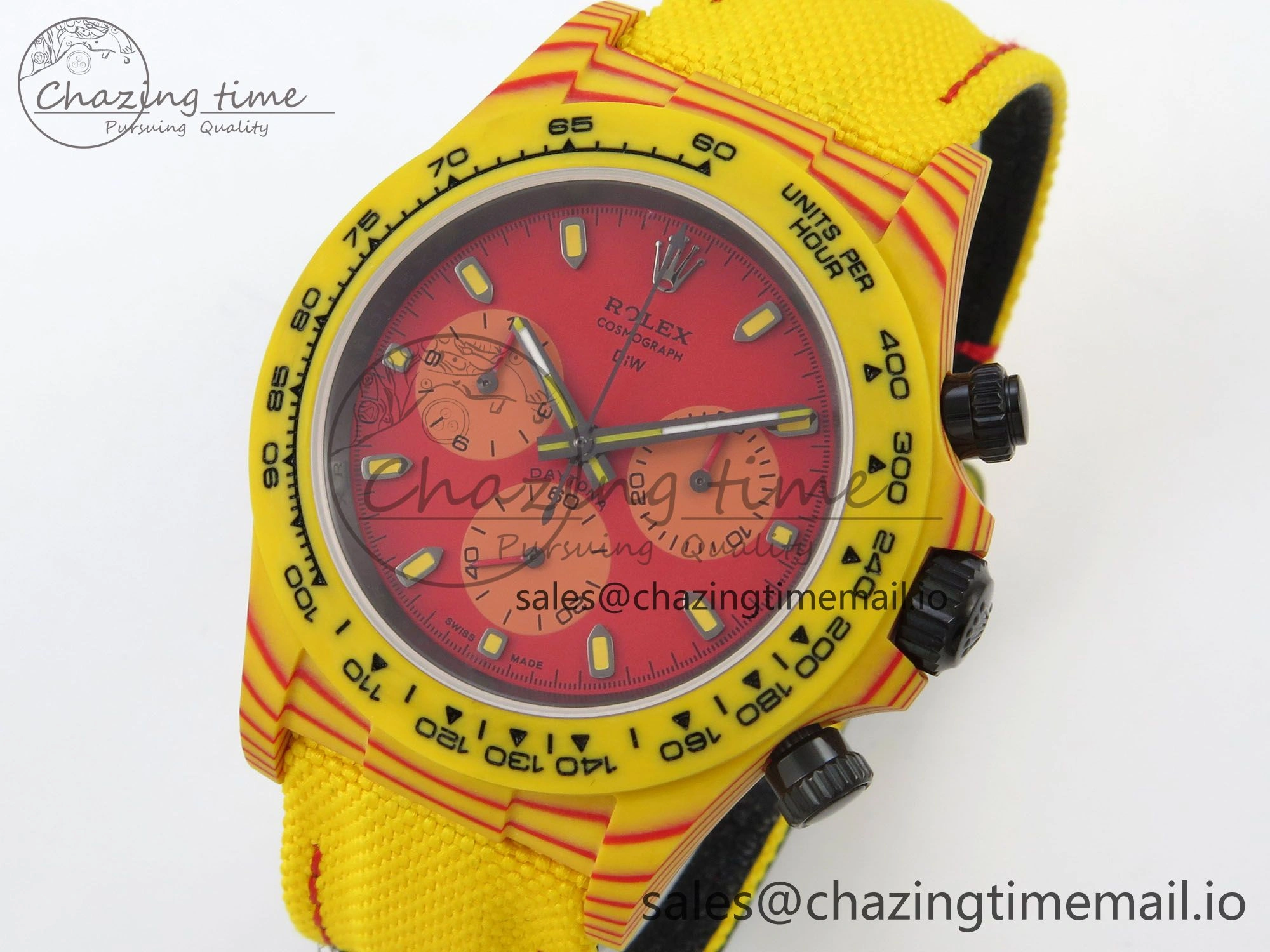Daytona DIW Carbon Case and Bezel DIWF Edition Red Dial on Yellow Nylon Strap A7750