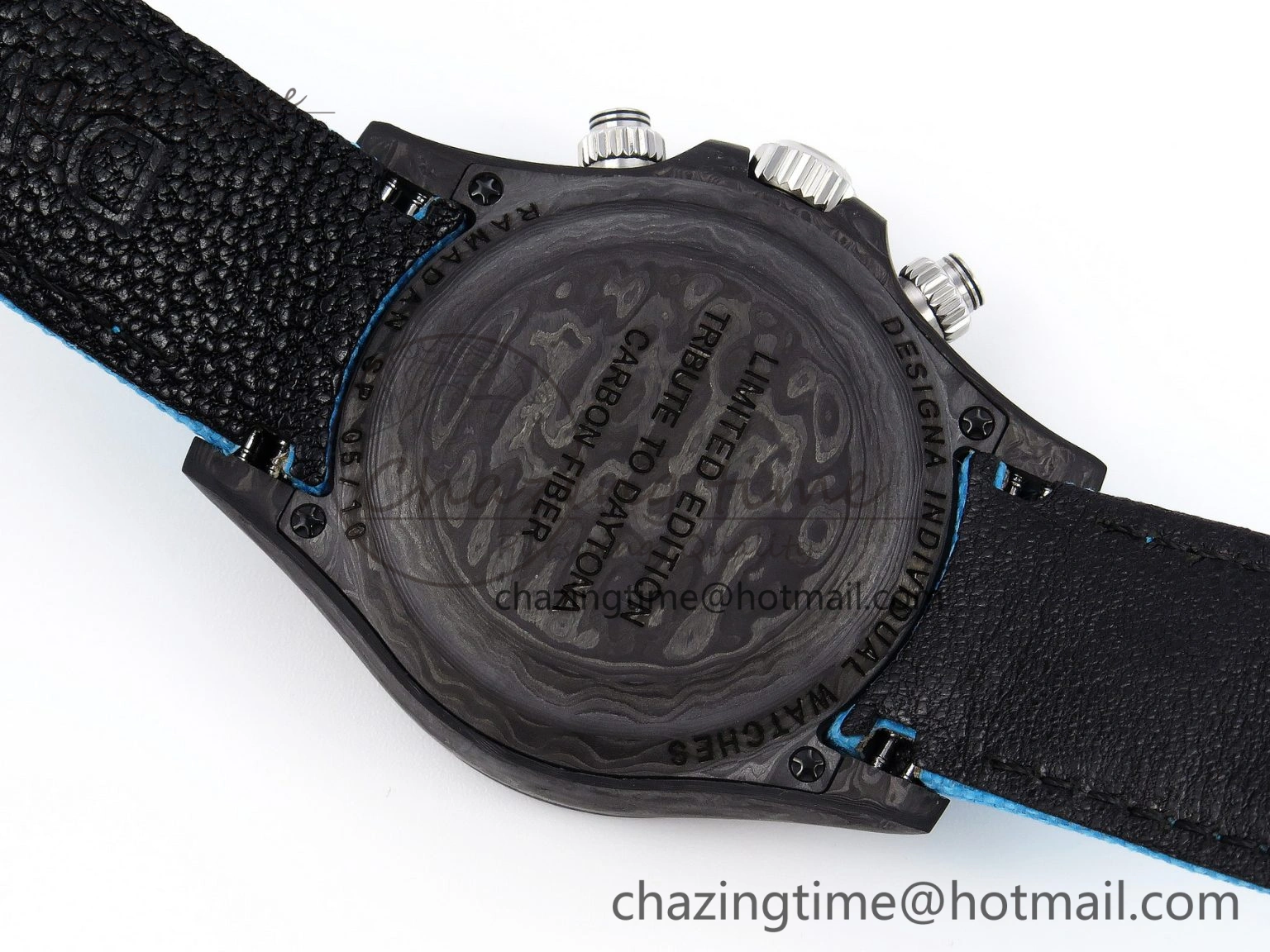 Daytona DIW Carbon Case and Bezel DIWF Edition White Blue Dial on Blue Nylon Strap A7750