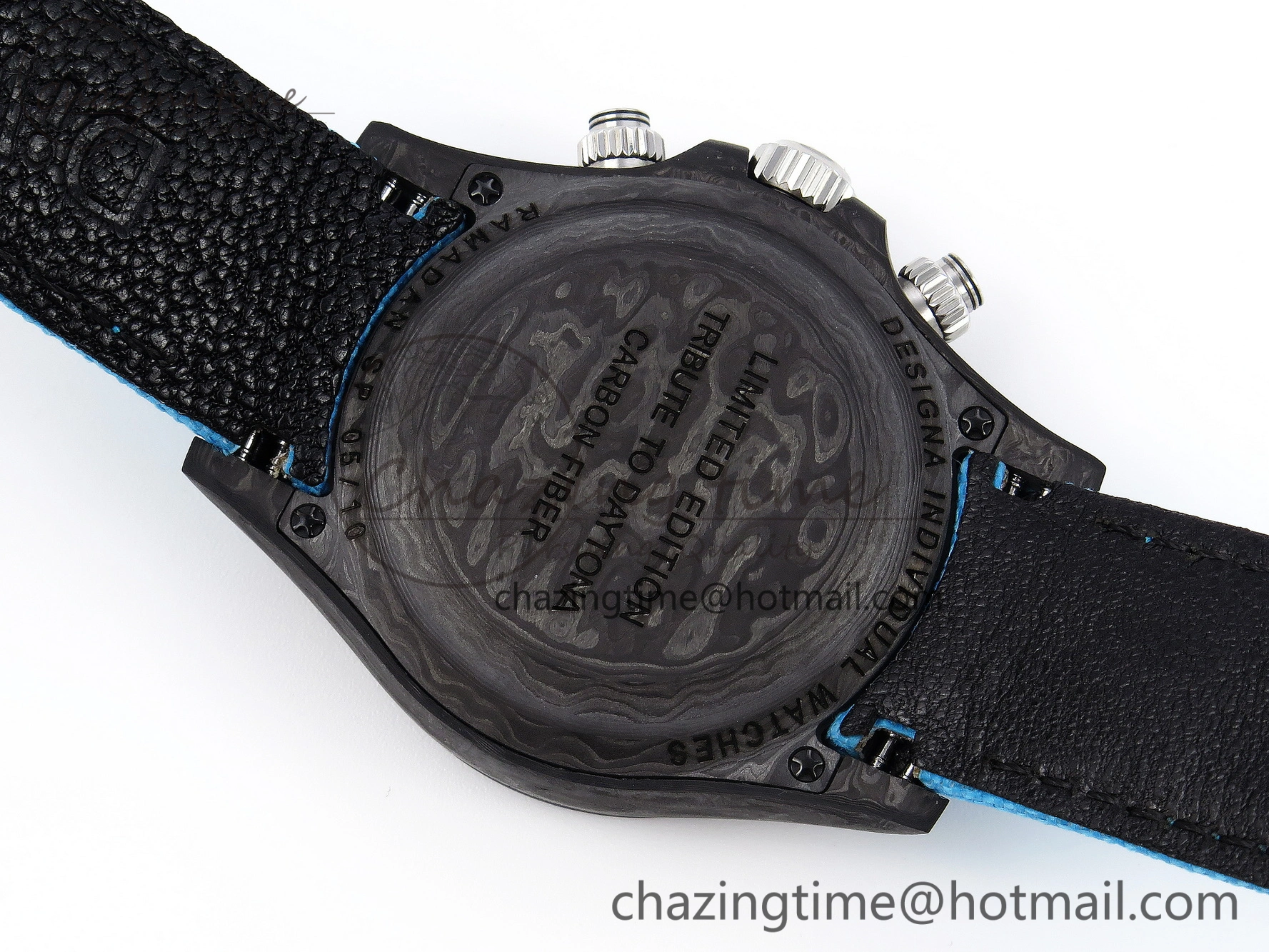 Daytona DIW Carbon Case and Bezel DIWF Edition White Blue Dial on Blue Nylon Strap A7750