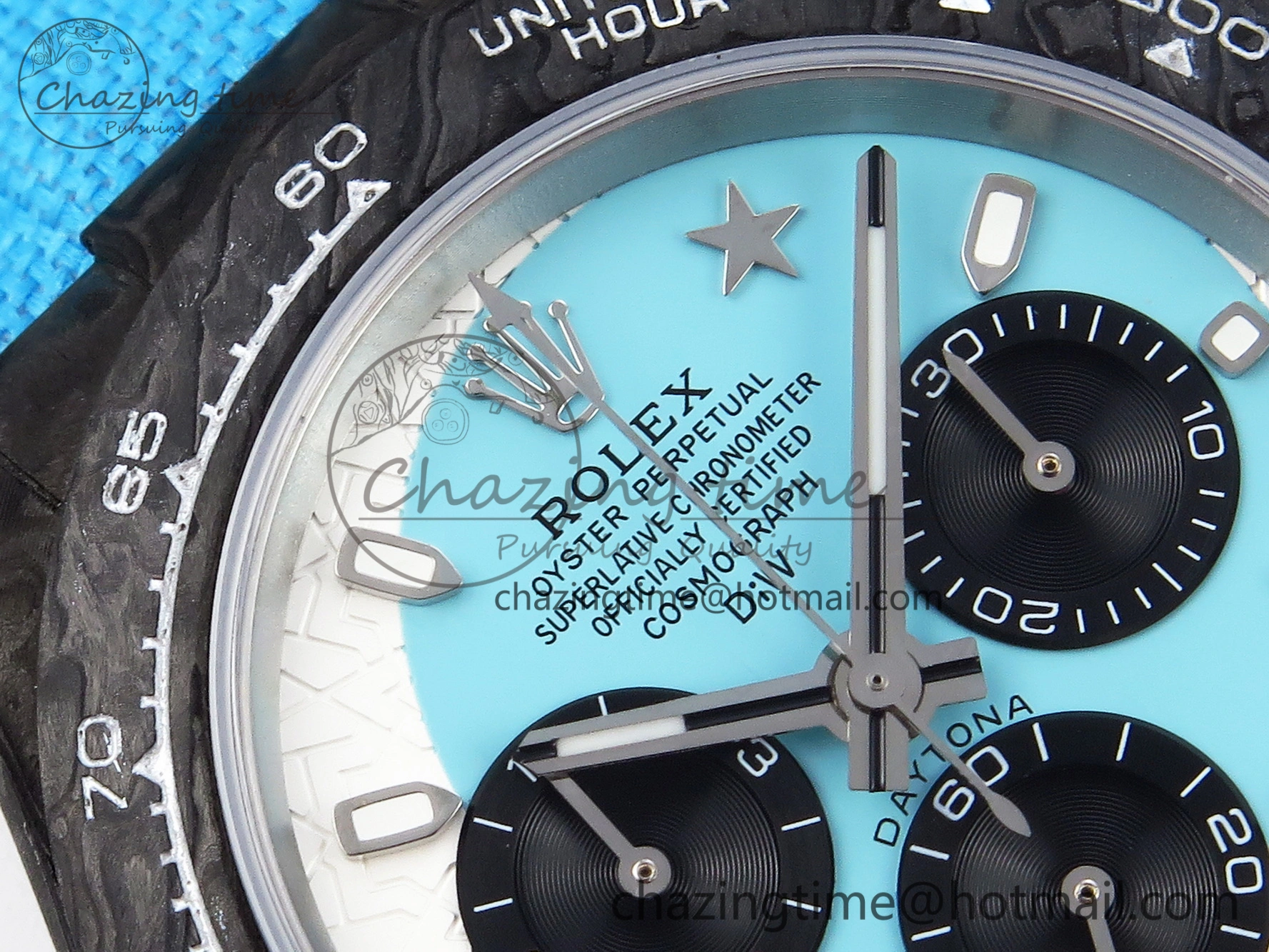 Daytona DIW Carbon Case and Bezel DIWF Edition White Blue Dial on Blue Nylon Strap A7750