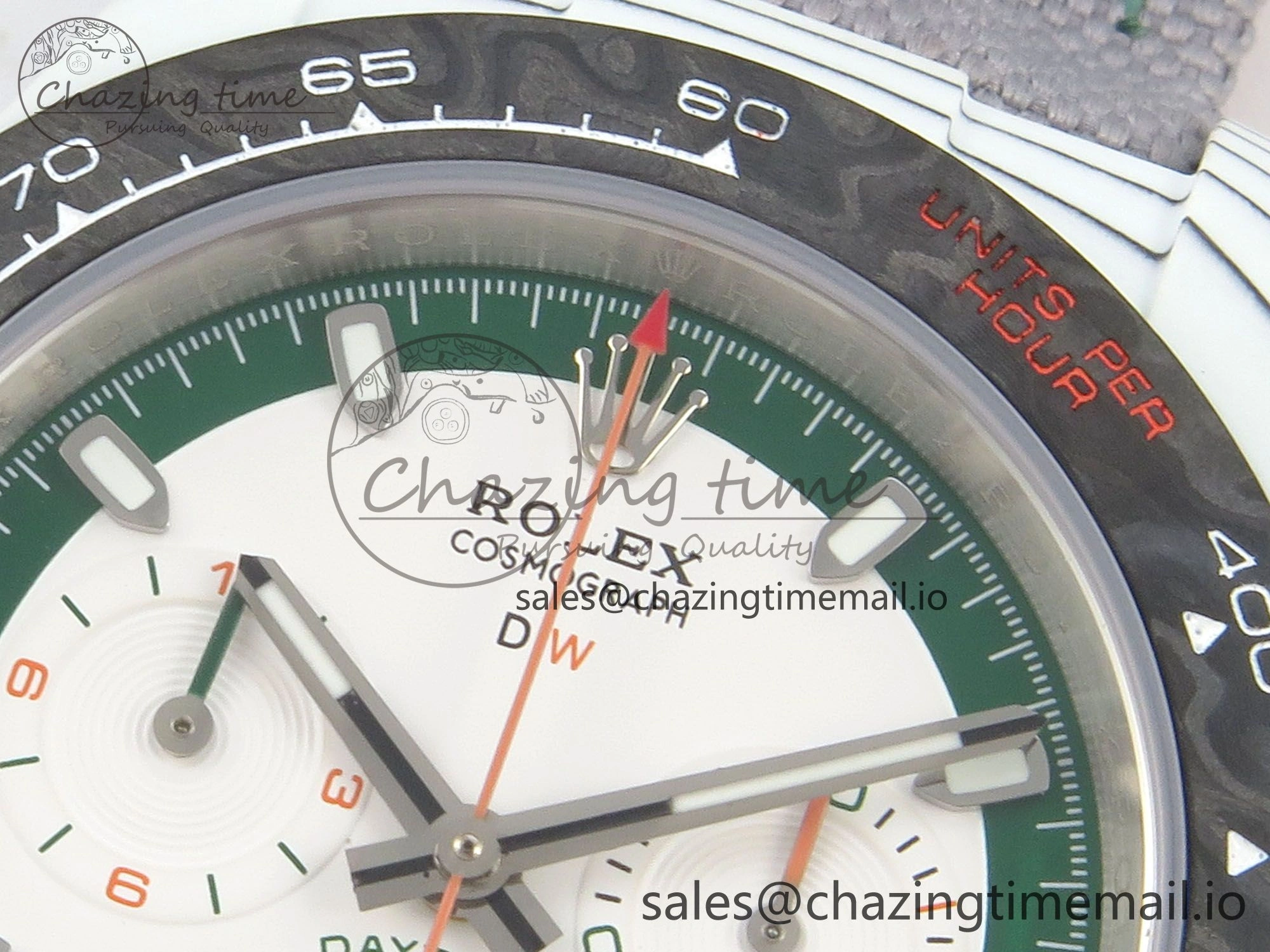 Daytona DIW Carbon Case and Bezel DIWF Edition White Green Dial on Grey Nylon Strap A7750
