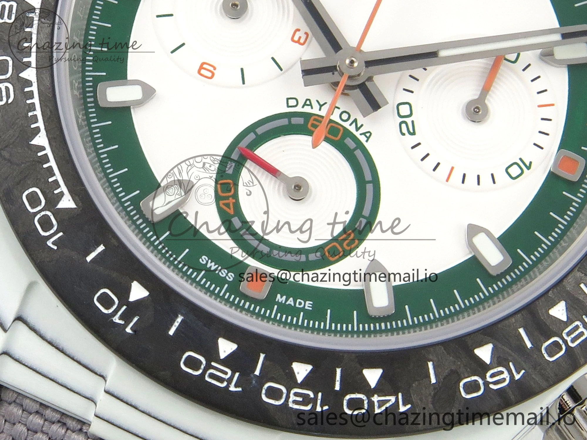 Daytona DIW Carbon Case and Bezel DIWF Edition White Green Dial on Grey Nylon Strap A7750