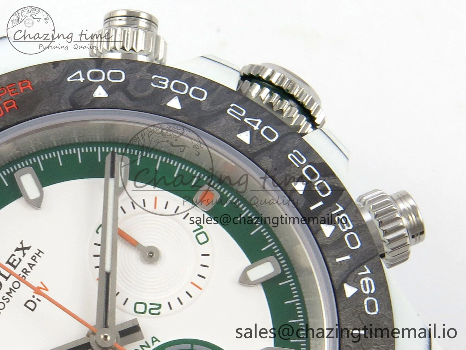 Daytona DIW Carbon Case and Bezel DIWF Edition White Green Dial on Grey Nylon Strap A7750