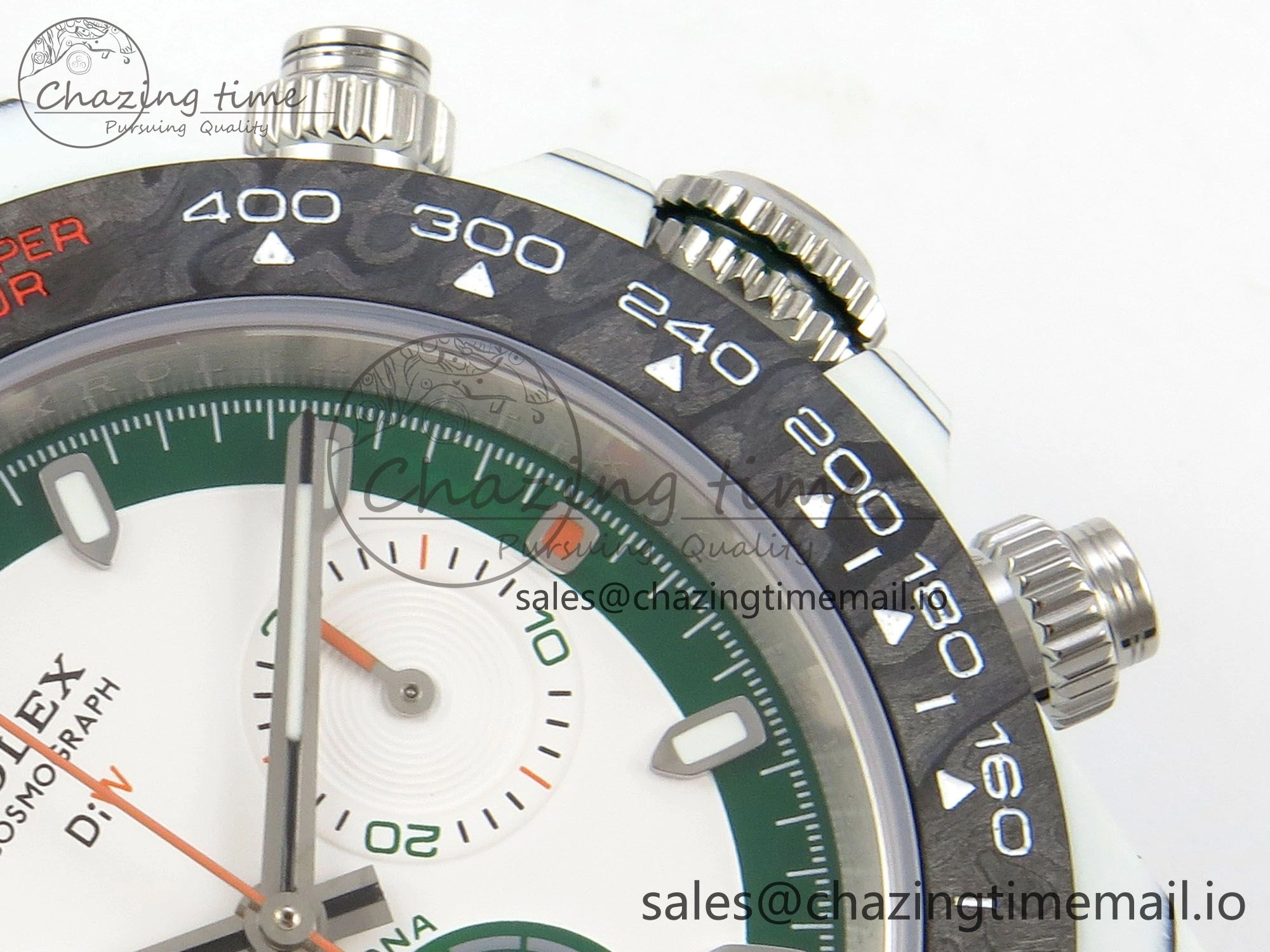 Daytona DIW Carbon Case and Bezel DIWF Edition White Green Dial on Grey Nylon Strap A7750