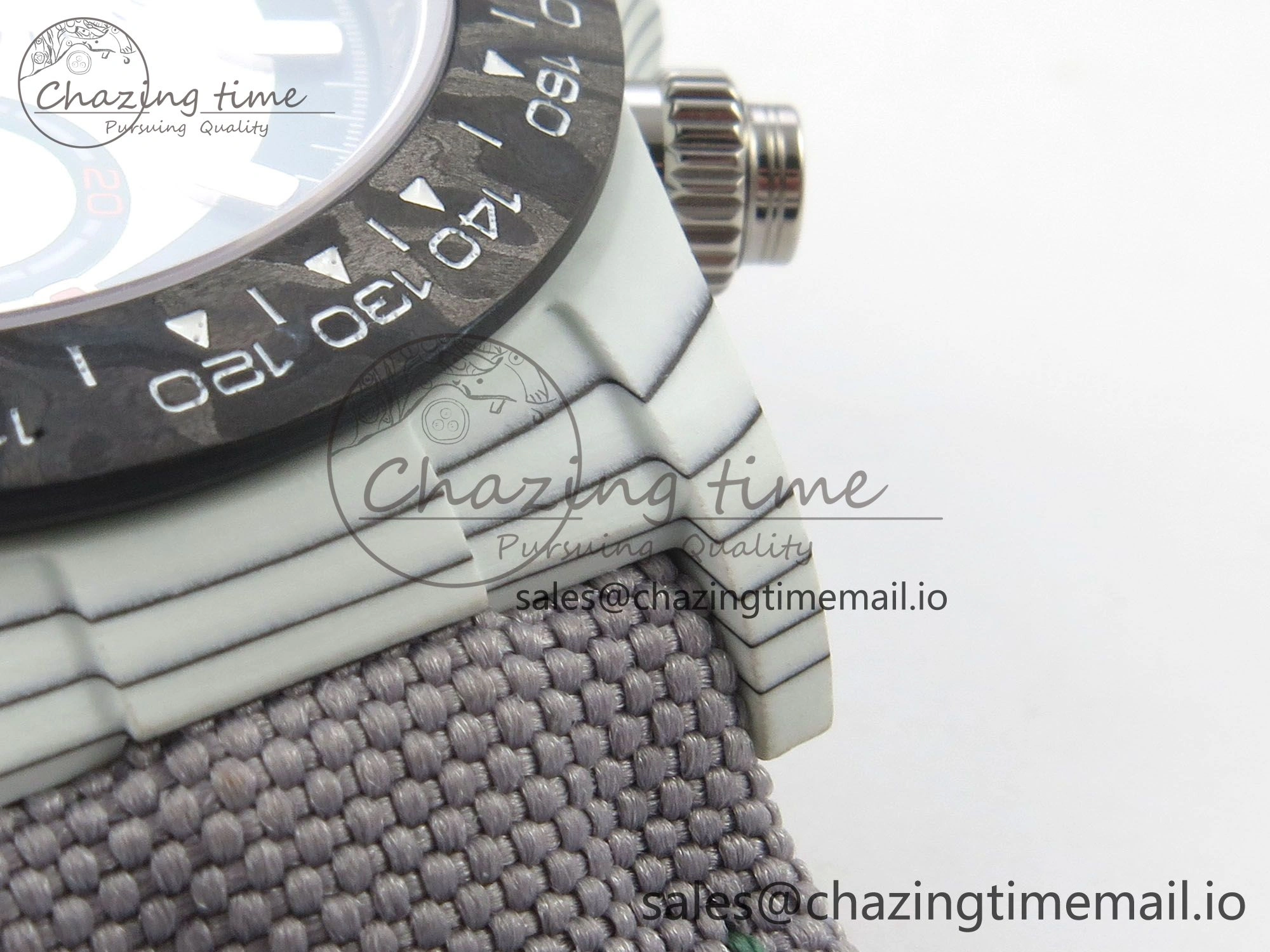Daytona DIW Carbon Case and Bezel DIWF Edition White Green Dial on Grey Nylon Strap A7750