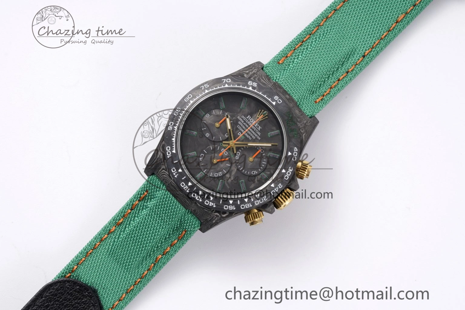 Daytona DIW Carbon Case and Bezel Noob Best Edition Carbon Green Dial on Green Nylon Strap SA4130