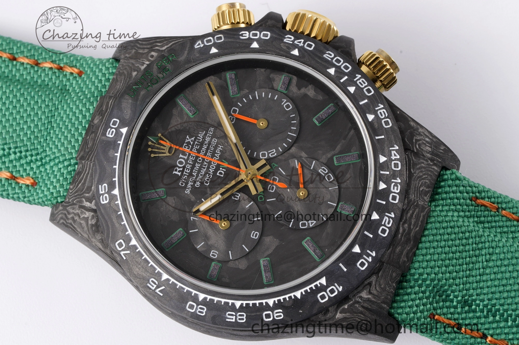 Daytona DIW Carbon Case and Bezel Noob Best Edition Carbon Green Dial on Green Nylon Strap SA4130