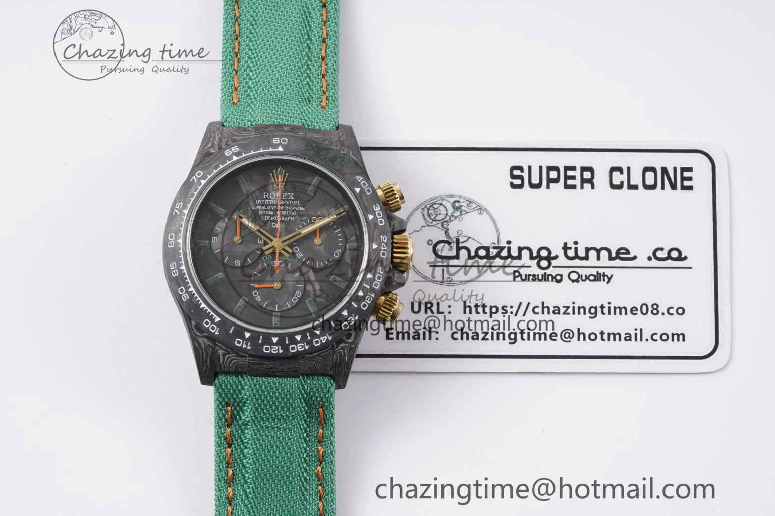 Daytona DIW Carbon Case and Bezel Noob Best Edition Carbon Green Dial on Green Nylon Strap SA4130