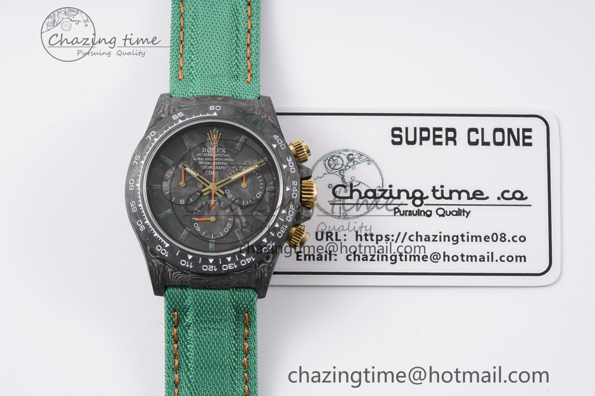 Daytona DIW Carbon Case and Bezel Noob Best Edition Carbon Green Dial on Green Nylon Strap SA4130