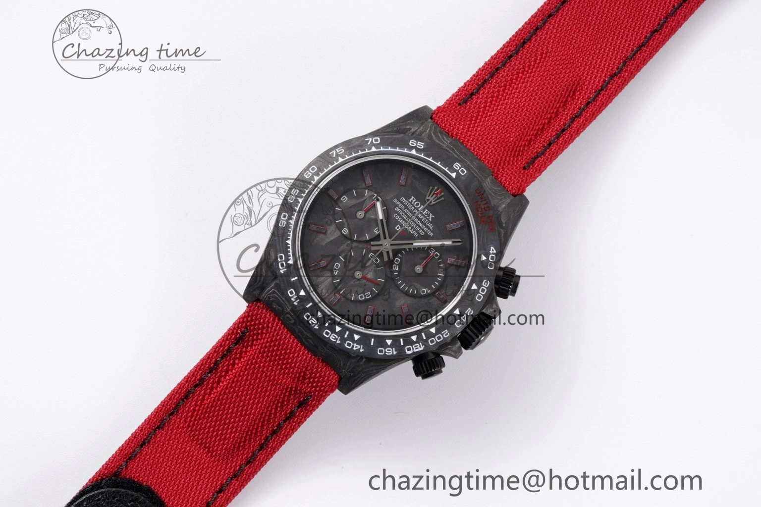 Daytona DIW Carbon Case and Bezel Noob Best Edition Carbon Red Dial on Red Nylon Strap SA4130