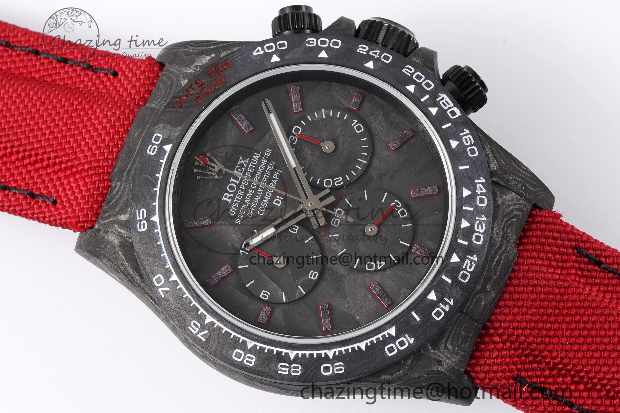 Daytona DIW Carbon Case and Bezel Noob Best Edition Carbon Red Dial on Red Nylon Strap SA4130
