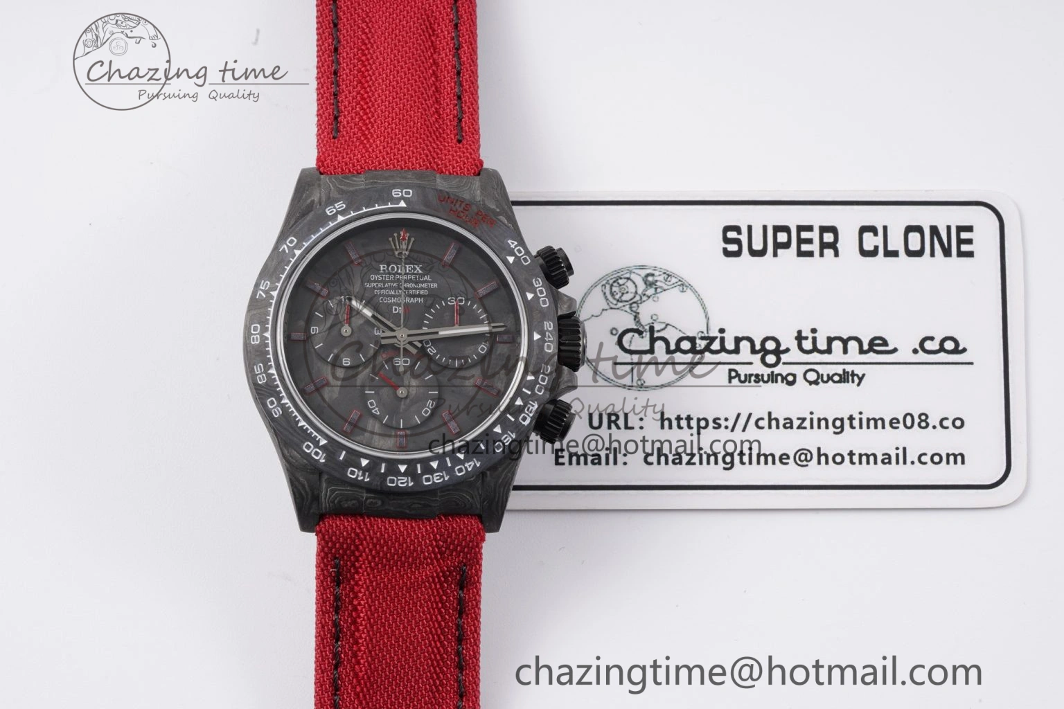 Daytona DIW Carbon Case and Bezel Noob Best Edition Carbon Red Dial on Red Nylon Strap SA4130