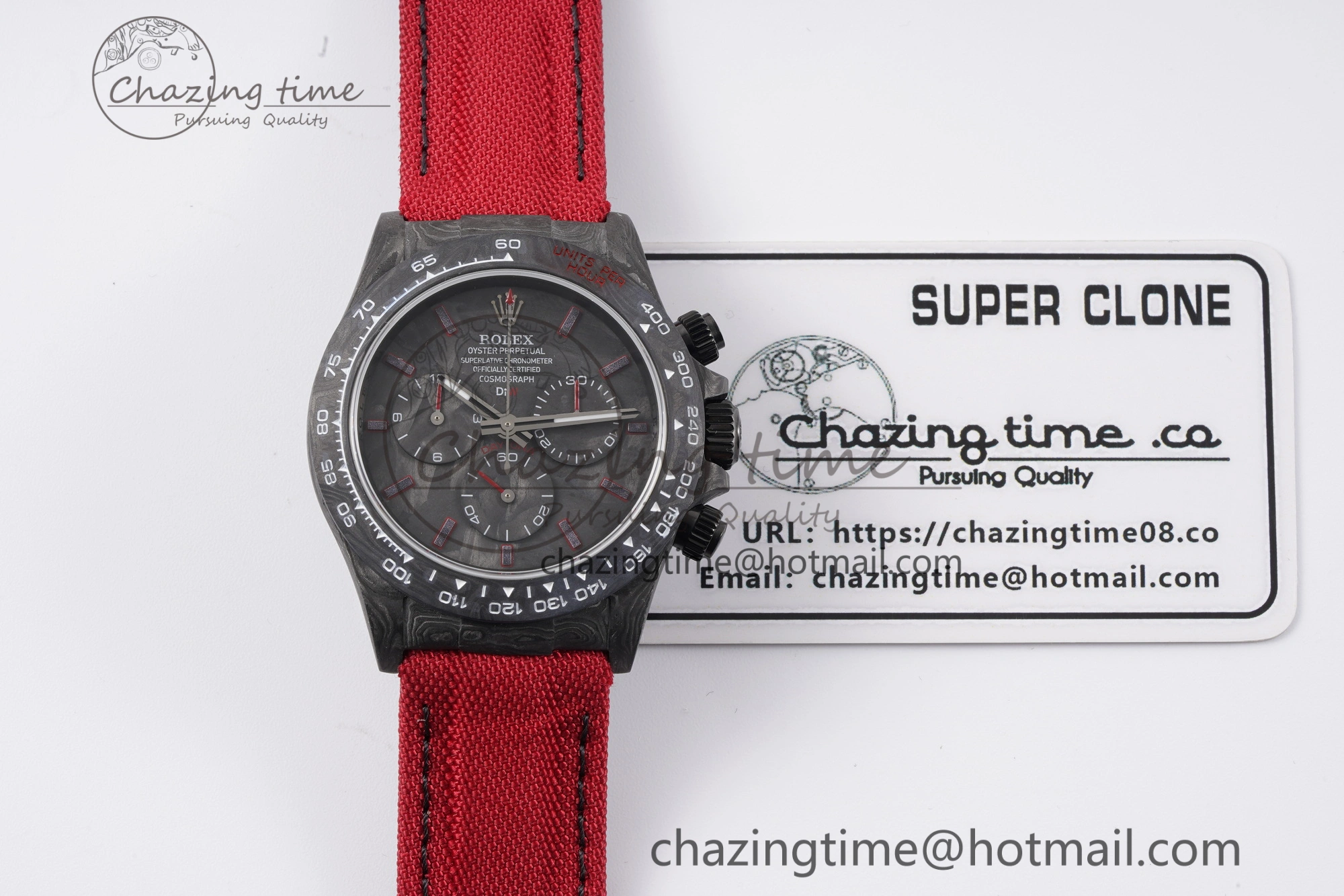 Daytona DIW Carbon Case and Bezel Noob Best Edition Carbon Red Dial on Red Nylon Strap SA4130