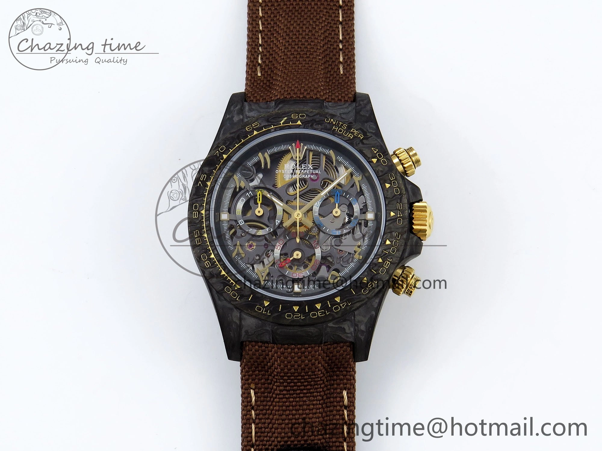 Daytona DIW Carbon DIWF Best Edition Skeleton YG Arabic Dial on Brown Nylon Strap SA4130