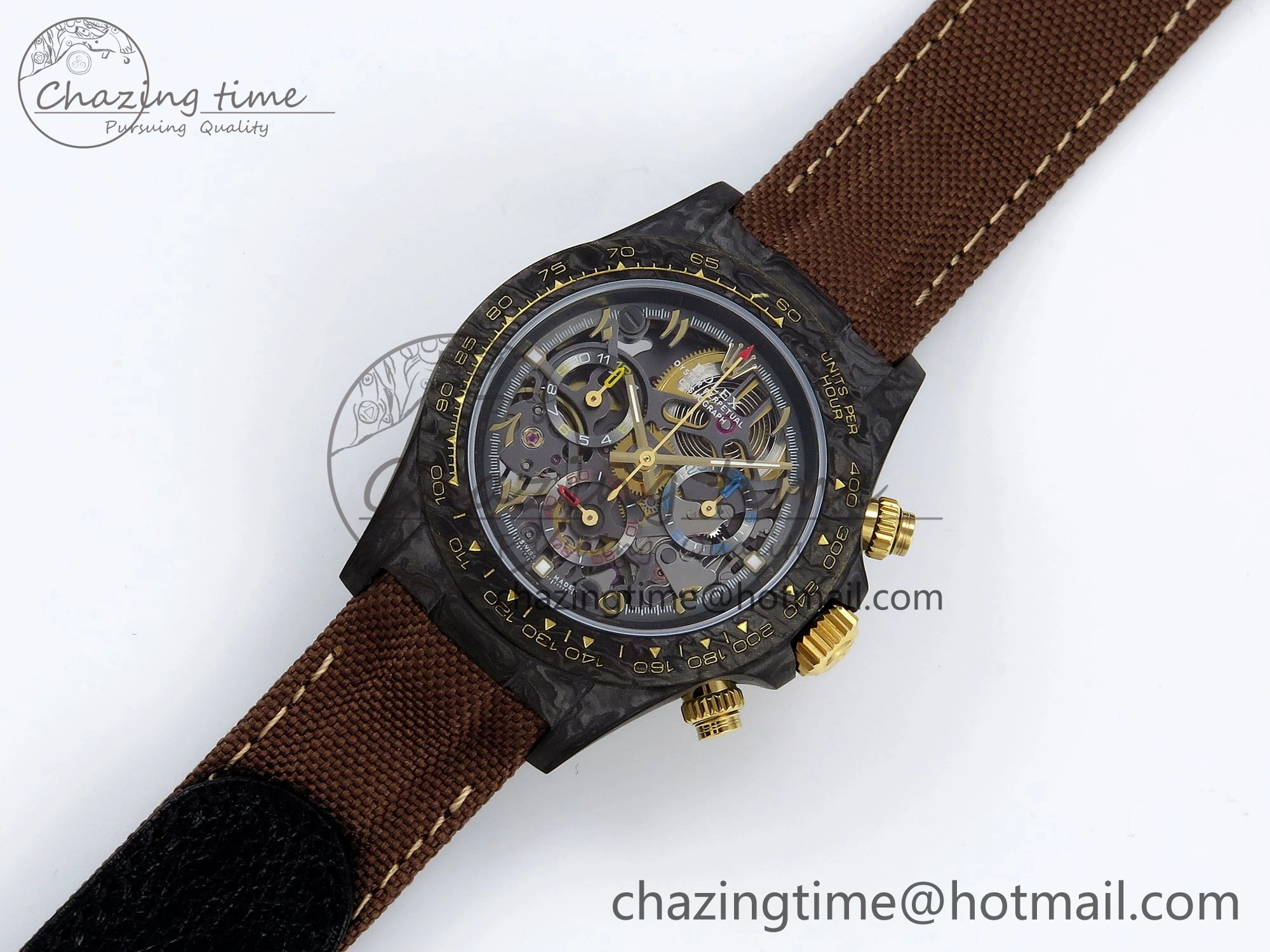 Daytona DIW Carbon DIWF Best Edition Skeleton YG Arabic Dial on Brown Nylon Strap SA4130