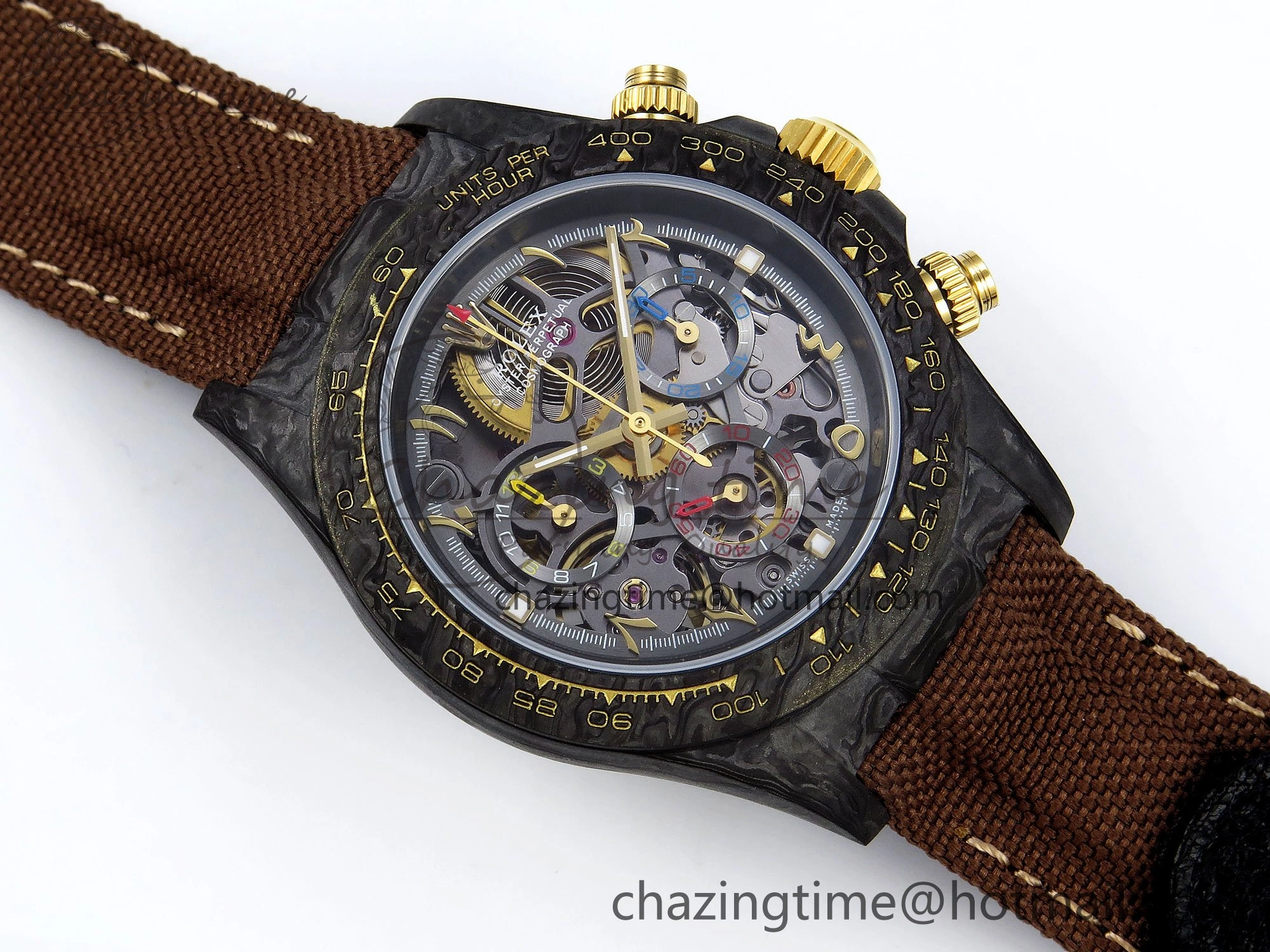 Daytona DIW Carbon DIWF Best Edition Skeleton YG Arabic Dial on Brown Nylon Strap SA4130
