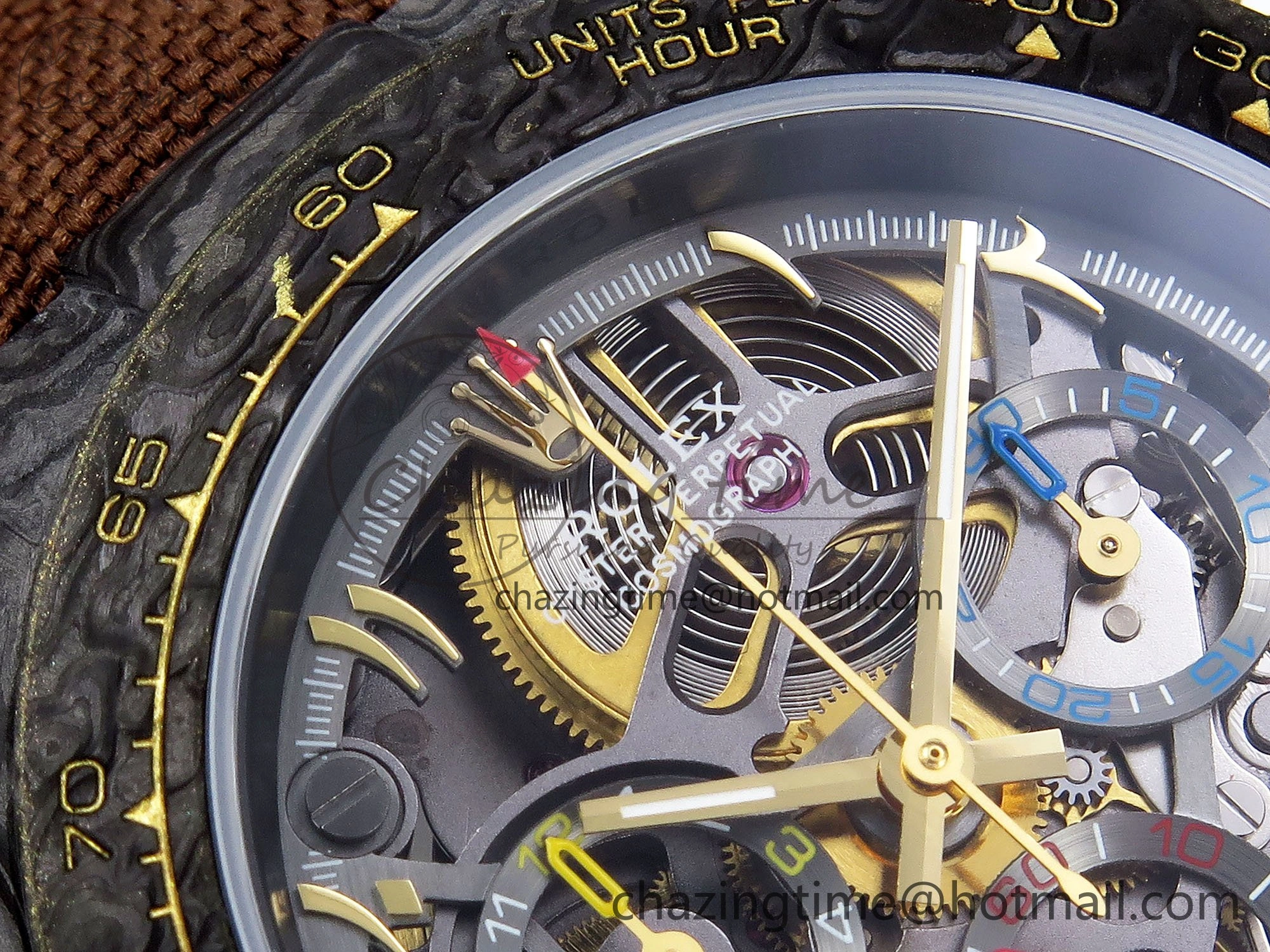Daytona DIW Carbon DIWF Best Edition Skeleton YG Arabic Dial on Brown Nylon Strap SA4130