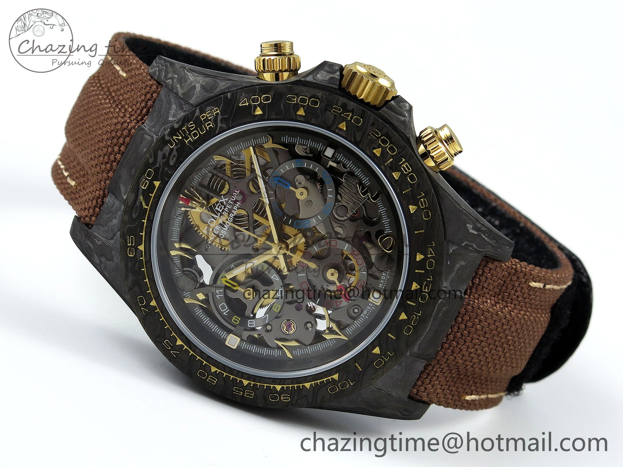 Daytona DIW Carbon DIWF Best Edition Skeleton YG Arabic Dial on Brown Nylon Strap SA4130