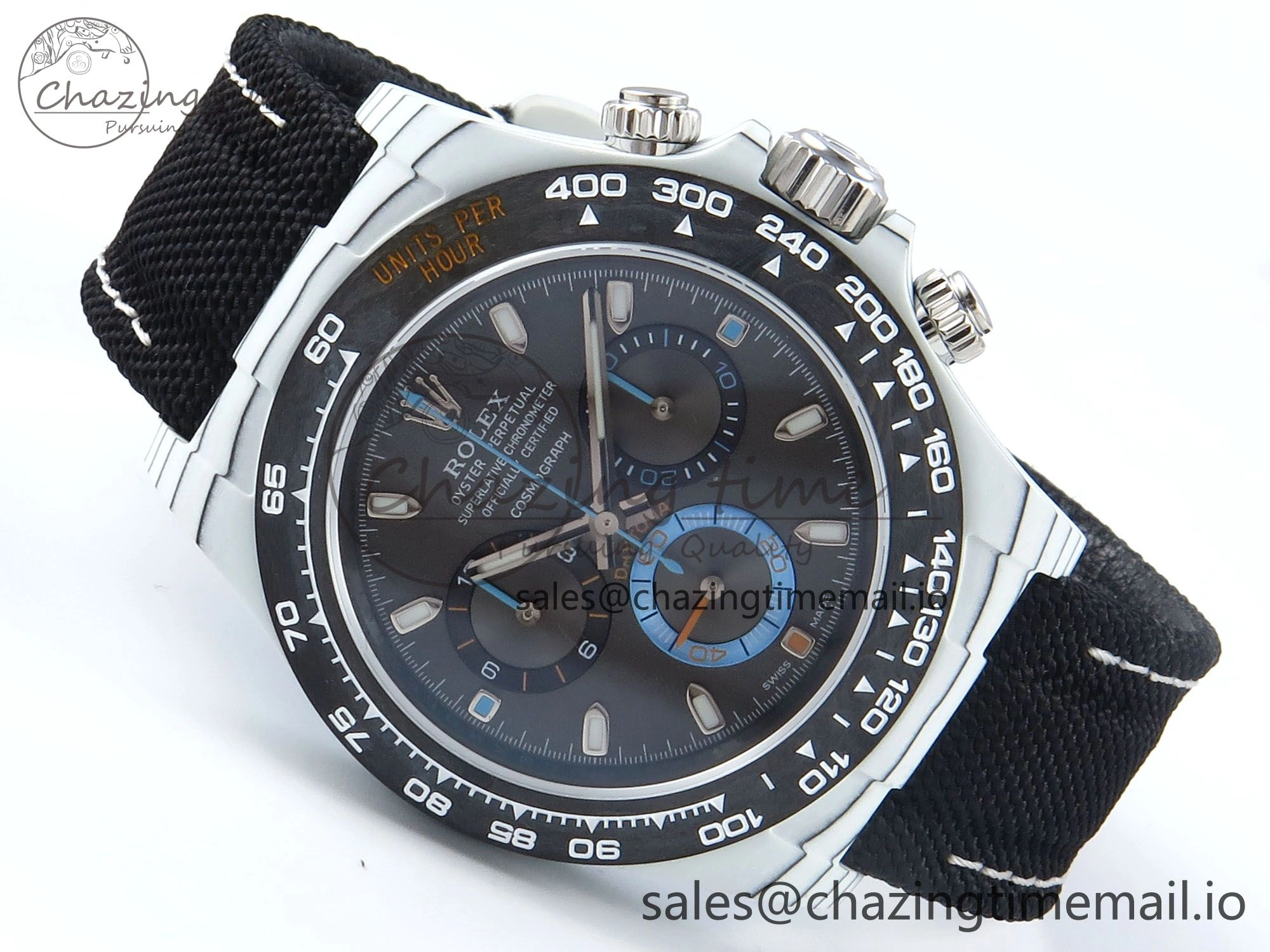 Daytona DIW Carbon N6F 1:1 Best Edition Black Blue Dial on Black Nylon Cald Leather Strap SA4130