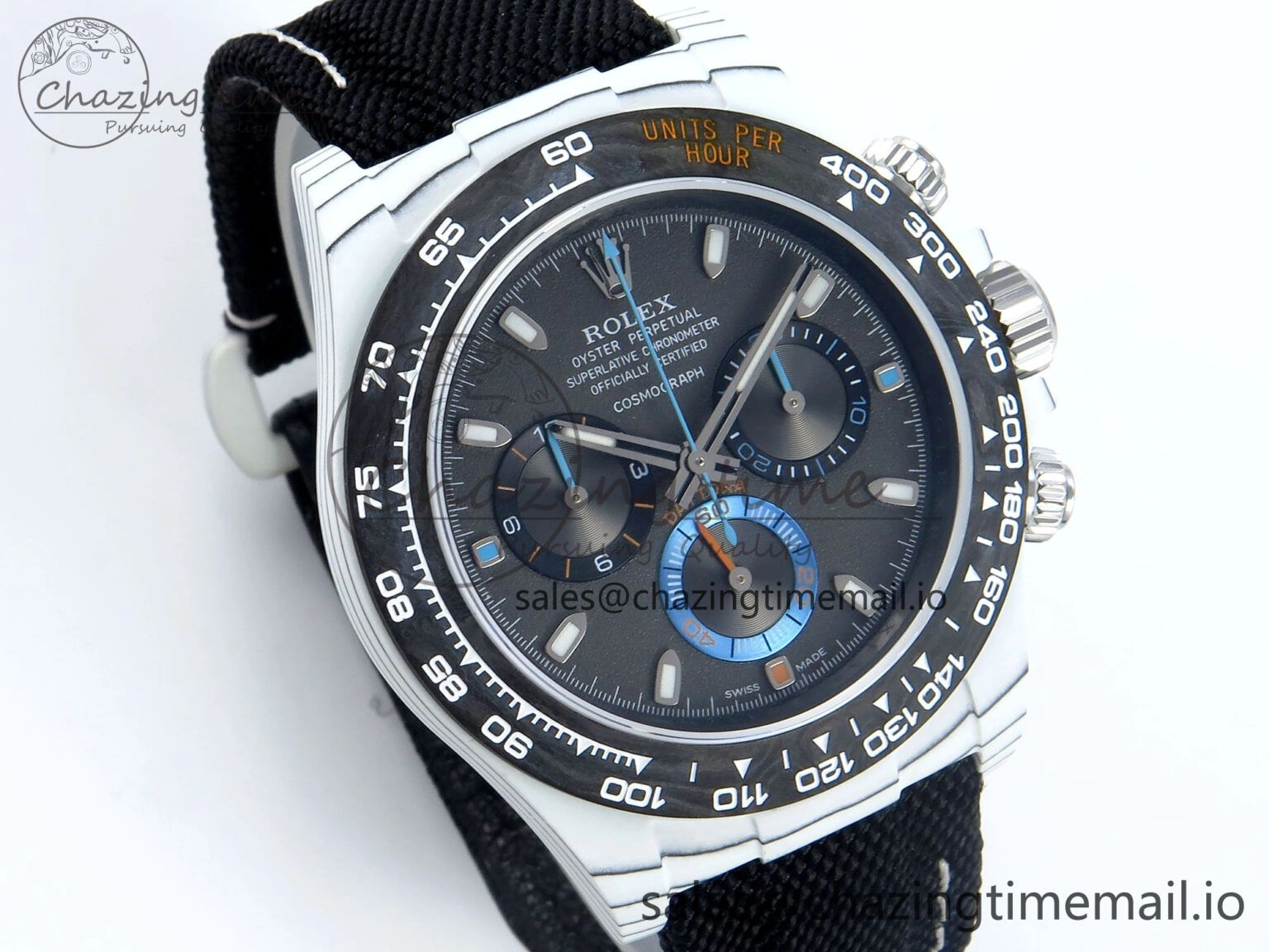Daytona DIW Carbon N6F 1:1 Best Edition Black Blue Dial on Black Nylon Cald Leather Strap SA4130