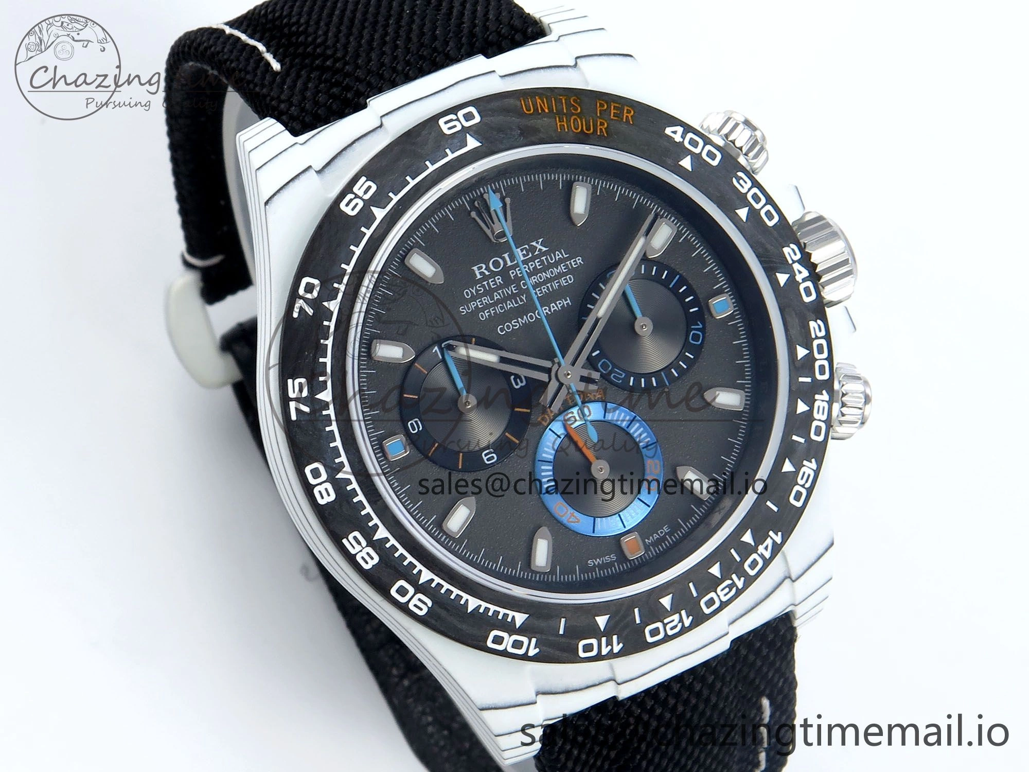 Daytona DIW Carbon N6F 1:1 Best Edition Black Blue Dial on Black Nylon Cald Leather Strap SA4130