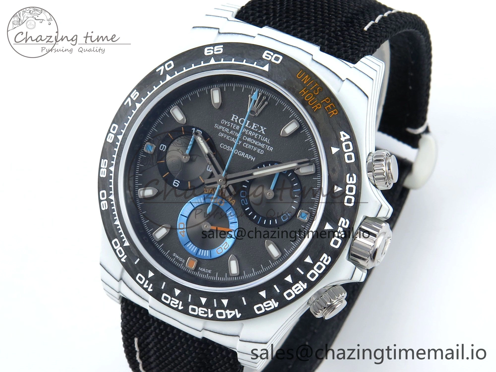 Daytona DIW Carbon N6F 1:1 Best Edition Black Blue Dial on Black Nylon Cald Leather Strap SA4130
