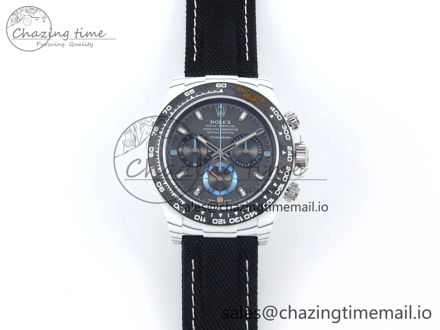 Daytona DIW Carbon N6F 1:1 Best Edition Black Blue Dial on Black Nylon Cald Leather Strap SA4130
