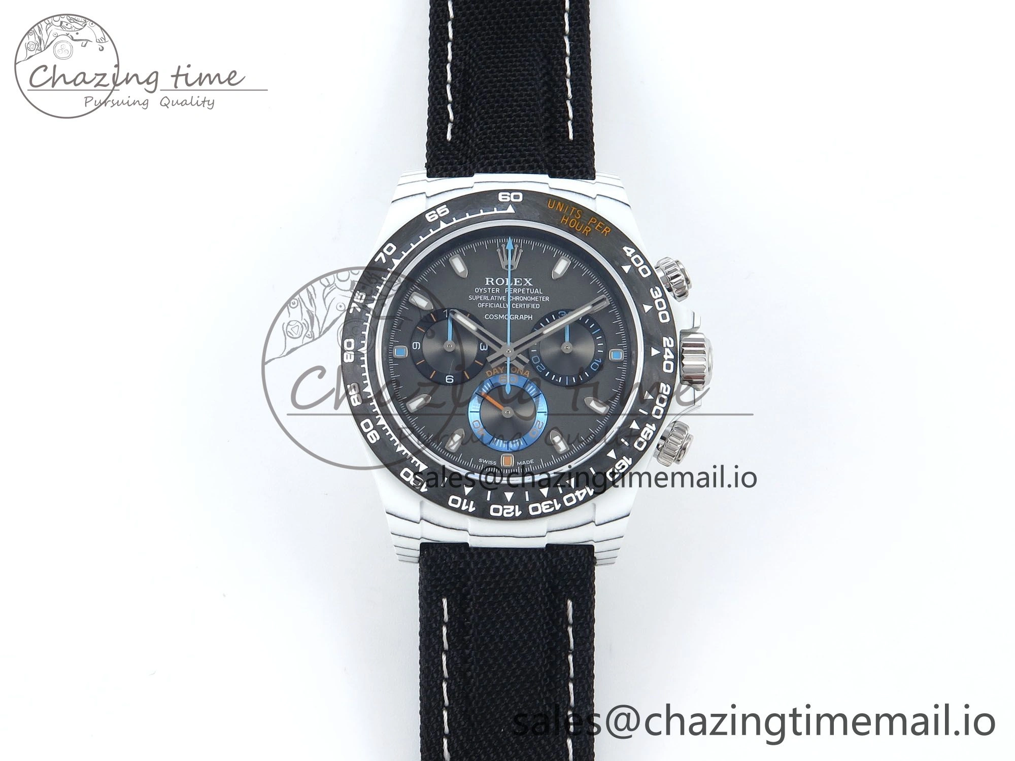 Daytona DIW Carbon N6F 1:1 Best Edition Black Blue Dial on Black Nylon Cald Leather Strap SA4130