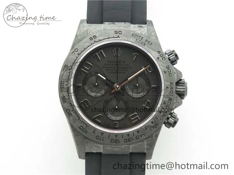 Daytona DIW Carbon OMF Best Edition Black Dial Numbers Markers on Black Rubber Strap A4130