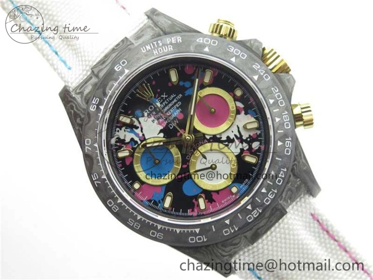 Daytona DIW Carbon OMF Best Edition Blue Pink White Dial on White Nylon Strap A4130